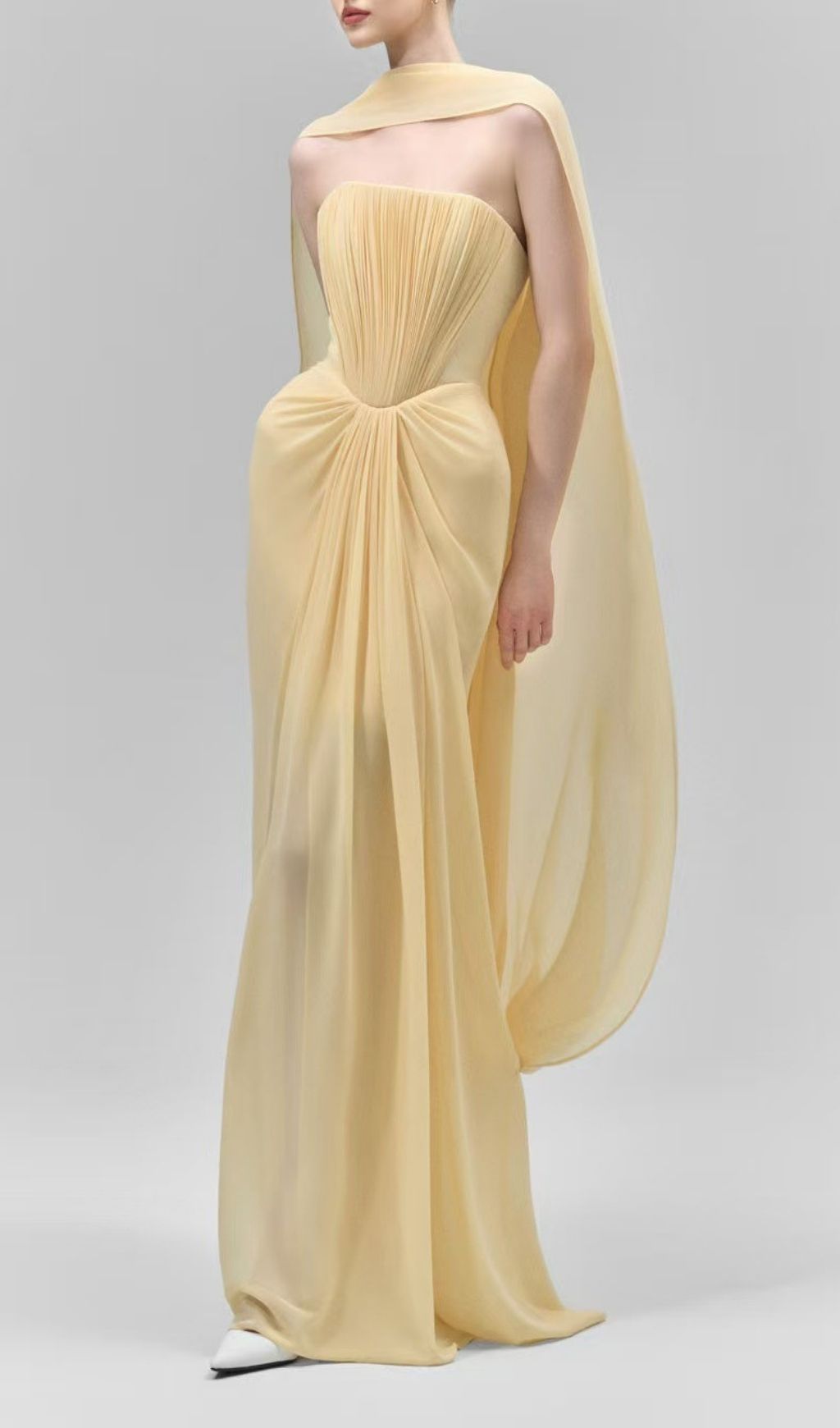 Kayley Elegant Strapless Pleated Maxi Gown & Matching Shawl Set