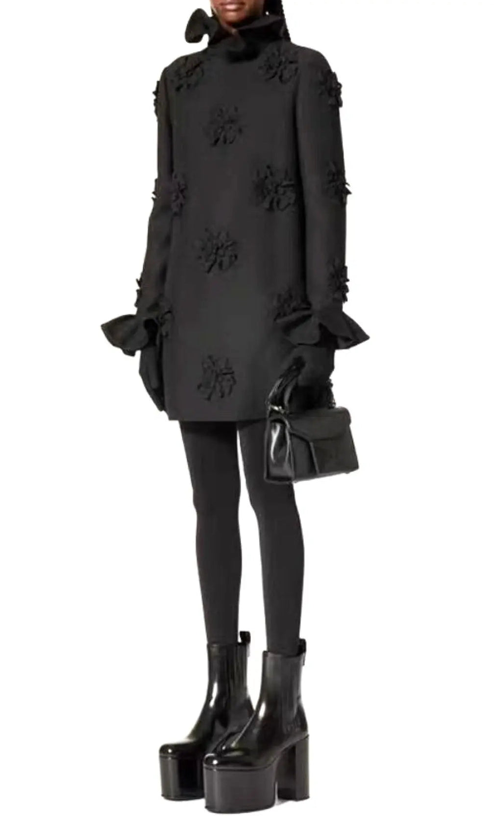 Acelin Black Flower Embellished Mini Dress