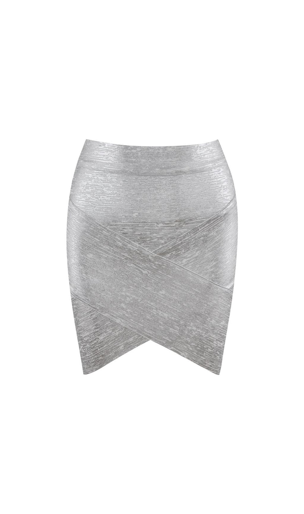 Pwyll Silver Metallic Bandage Mini Skirt - Curve-Hugging & Glamorous