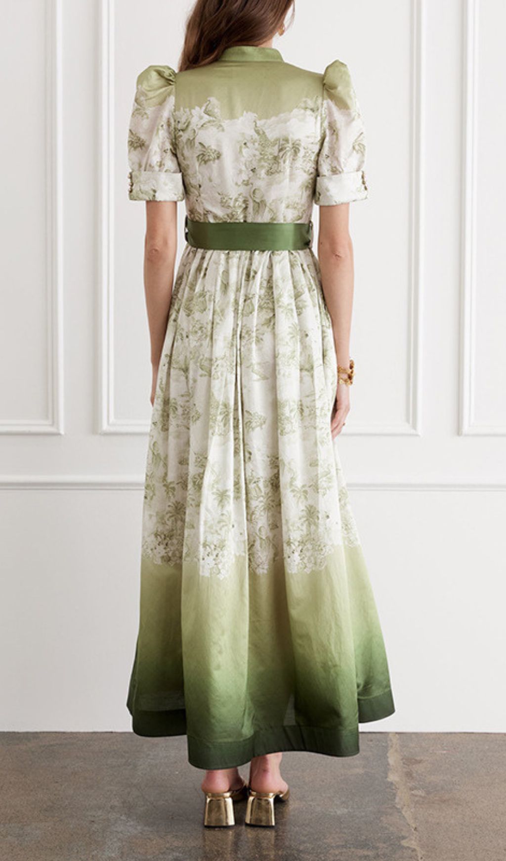 Ilys Green Ombre Floral Print Maxi Dress with Tie Waist