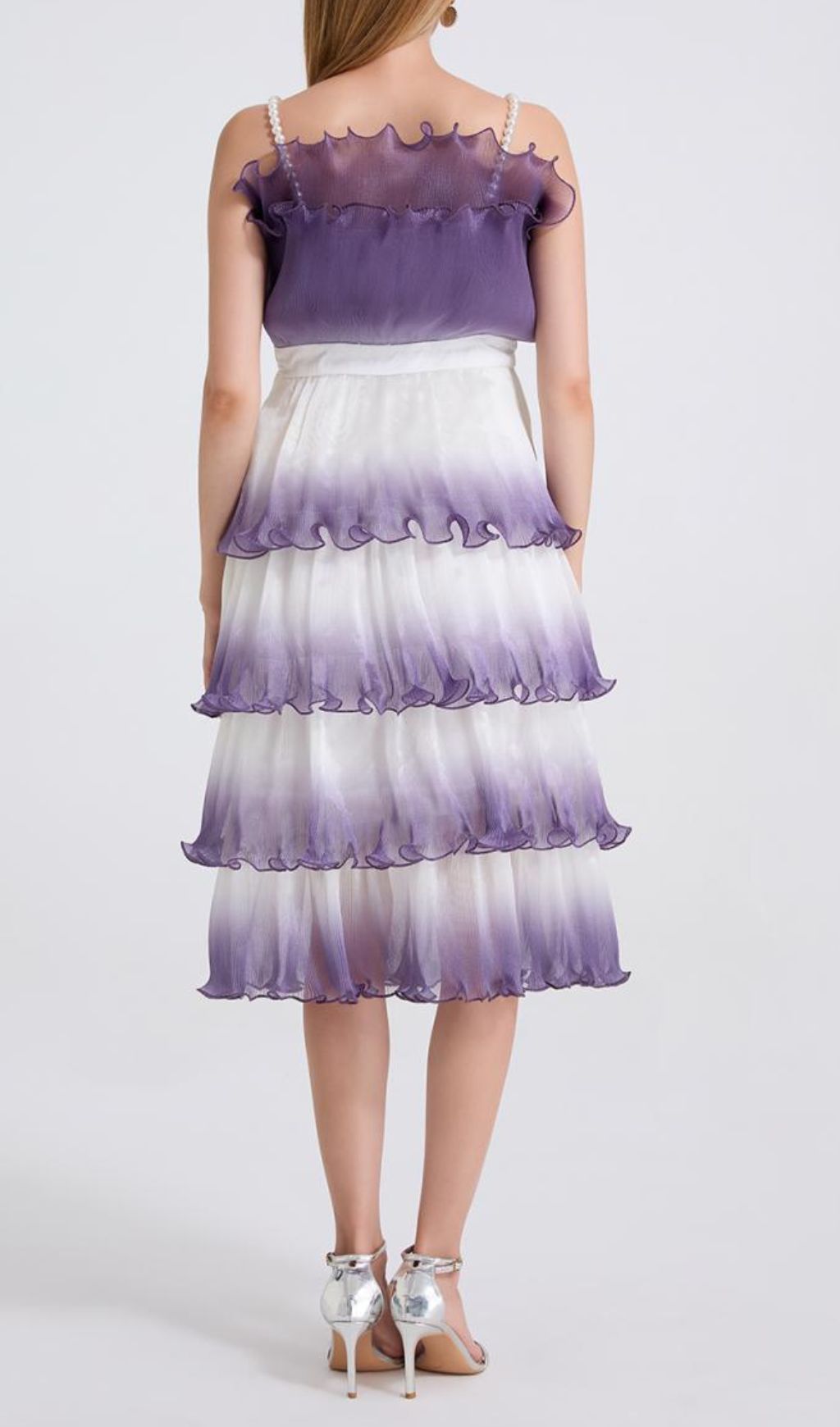 Fiene Purple Strappy Cake Midi Dress