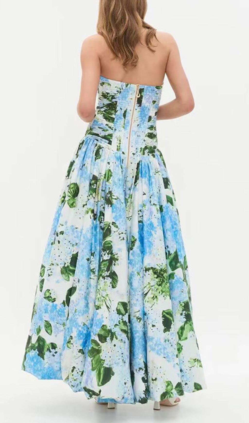 Hestia Strapless Blue Floral Maxi Dress - Elegant Garden Print