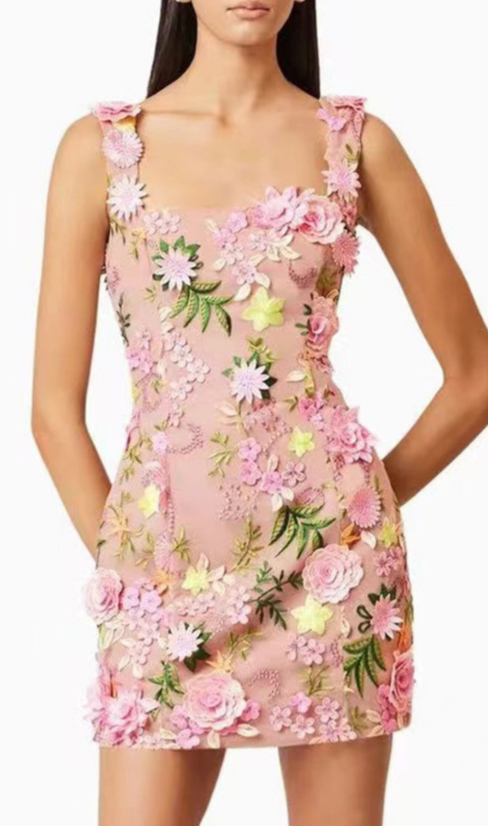 Fyodor Strappy Flower Embroidery Mini Dress