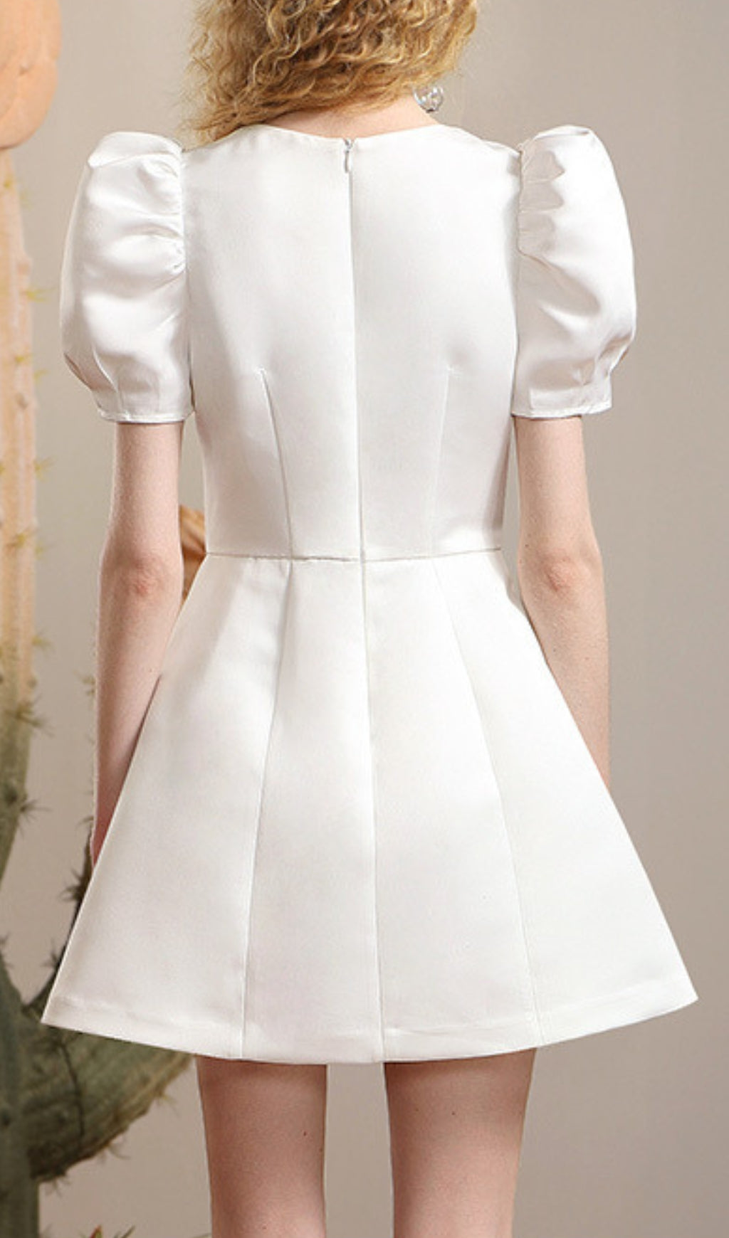 Conal White Bow Puff Sleeve Mini Dress