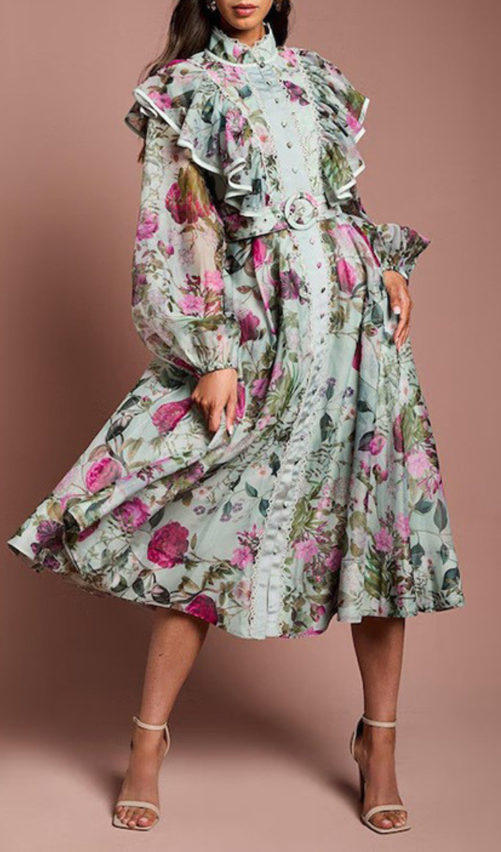 Hesper Flower Printed Long Sleeve Midi Dress