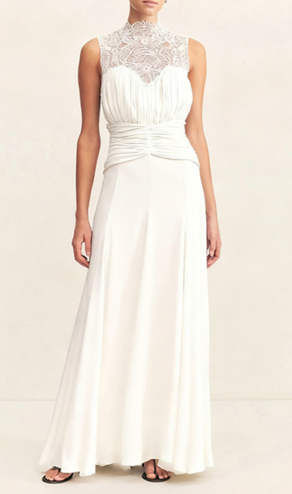 Iona Elegant Black Lace Ruched Sleeveless Maxi Gown