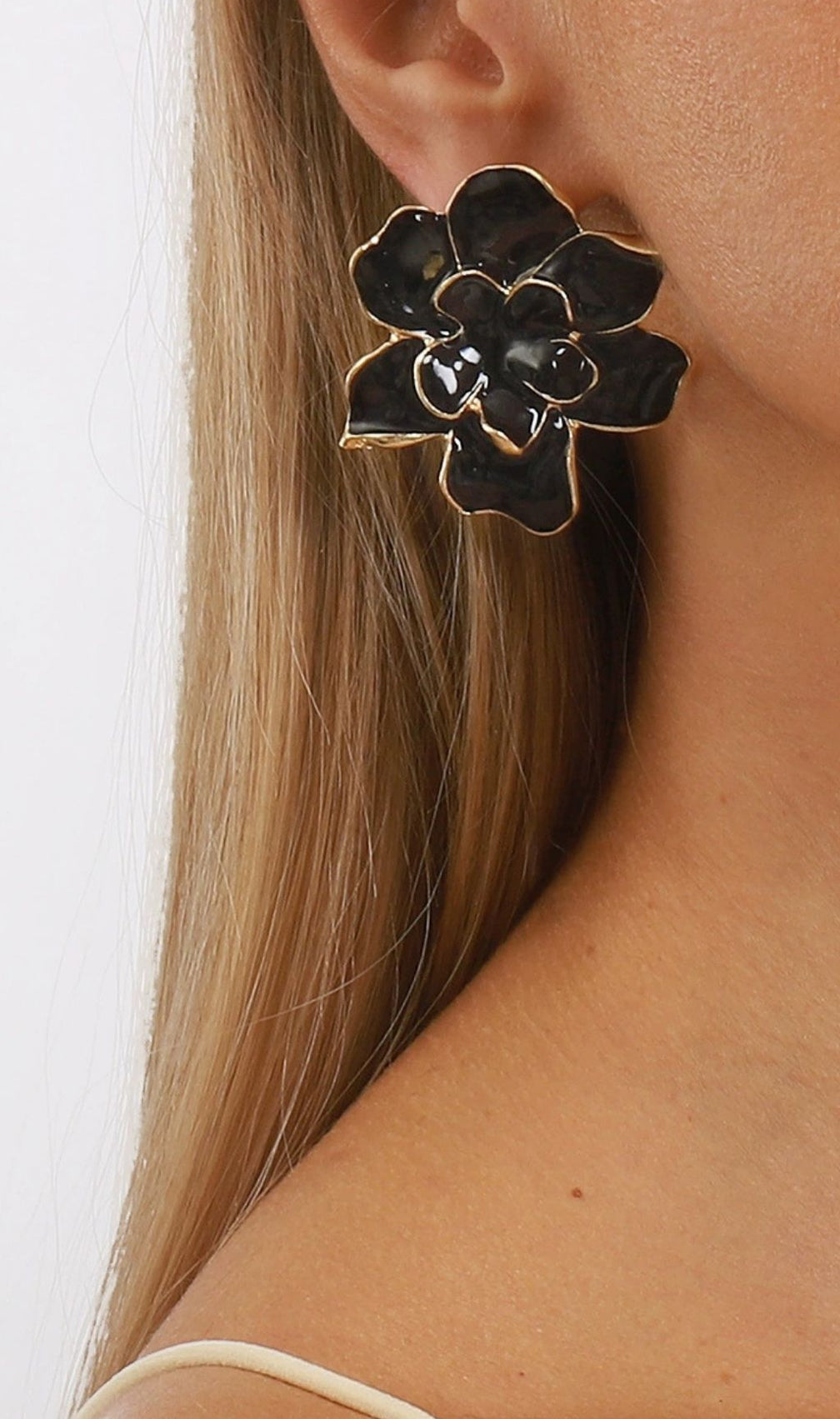 Julisha Black & Gold Floral Statement Earrings - Elegant Bloom