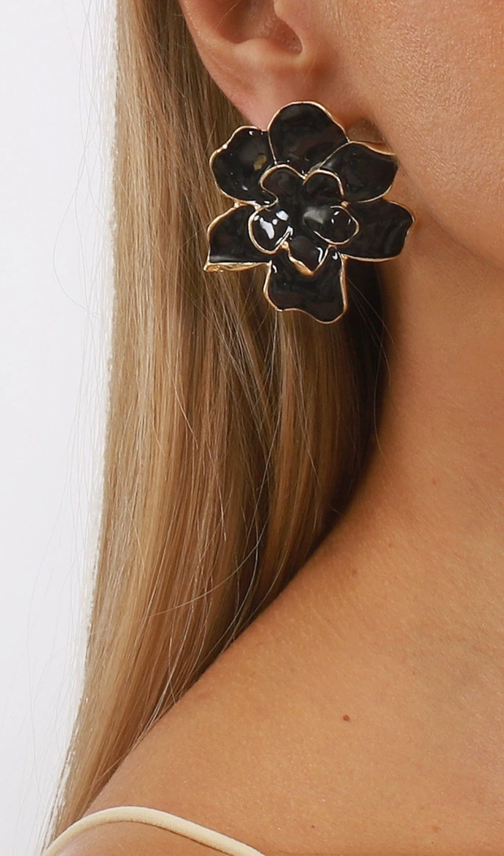 Julisha Black & Gold Floral Statement Earrings - Elegant Bloom