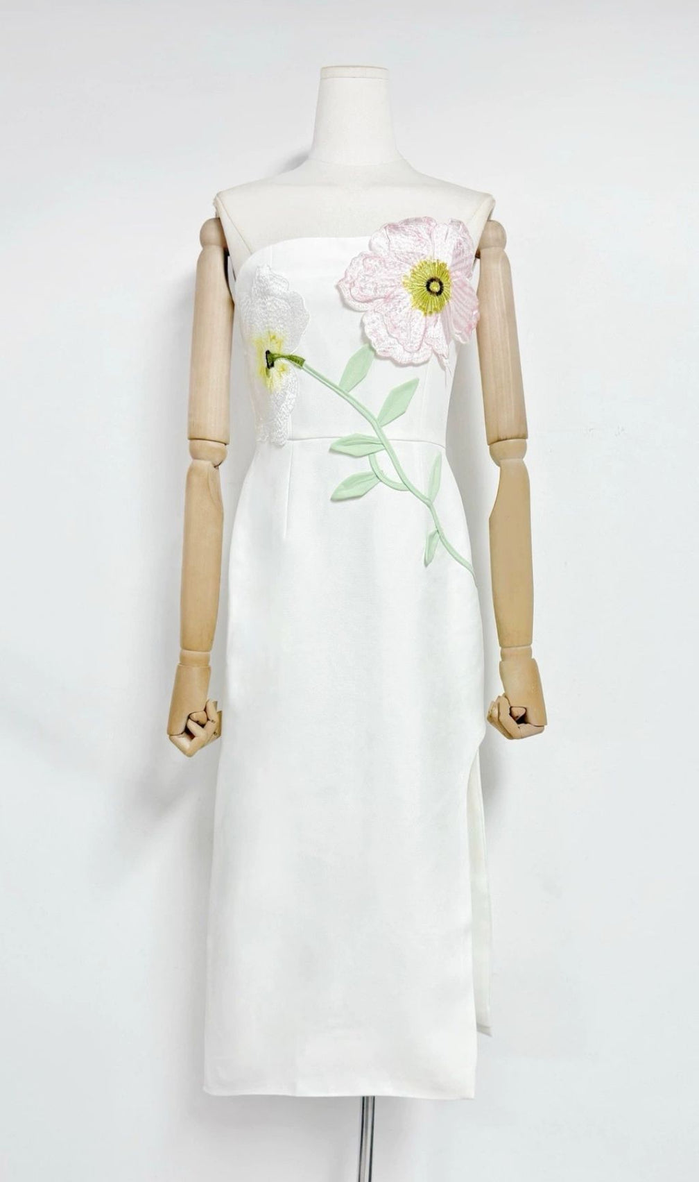 Kifle Blossom White Strapless Floral Embroidered Midi Dress