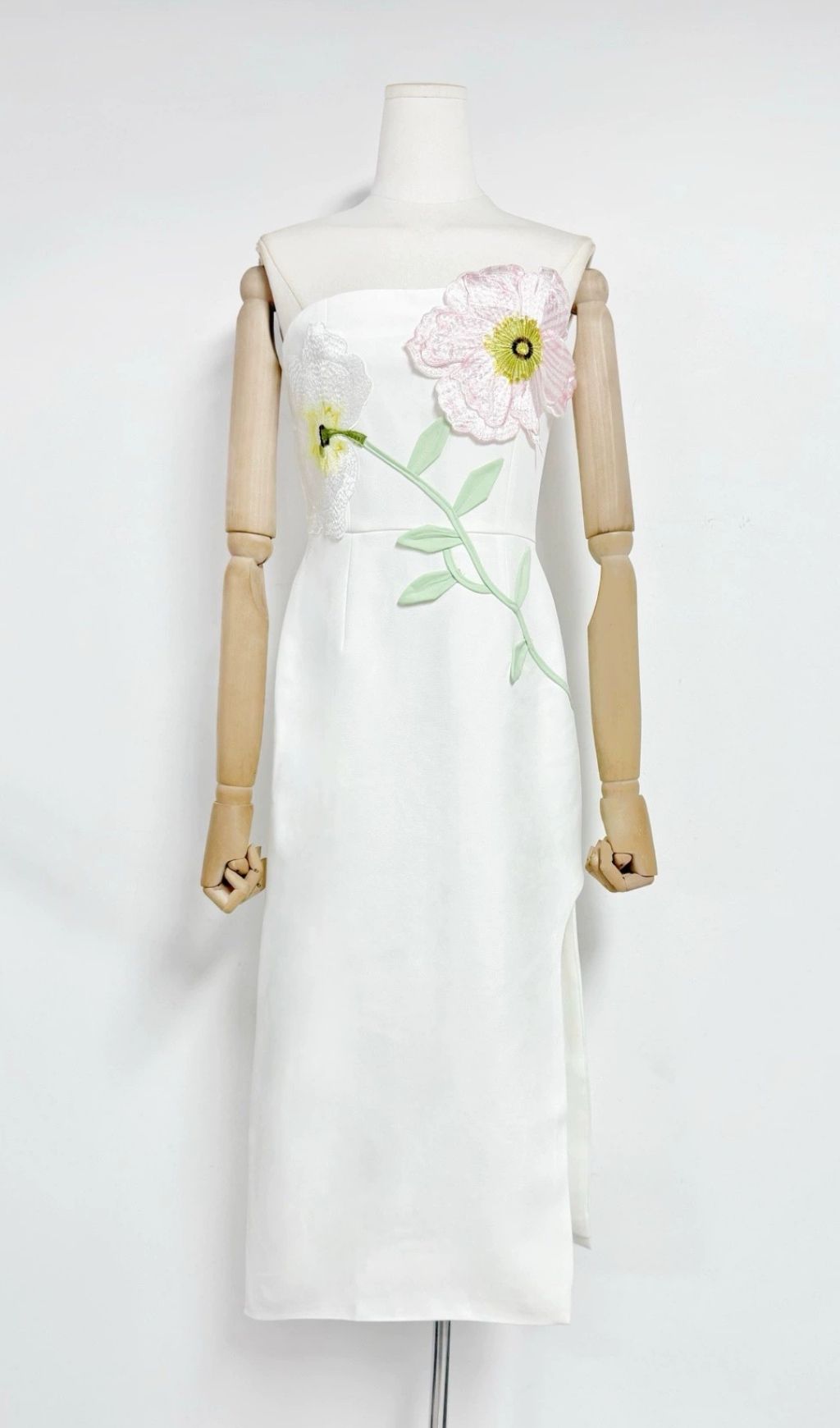 Kifle Blossom White Strapless Floral Embroidered Midi Dress