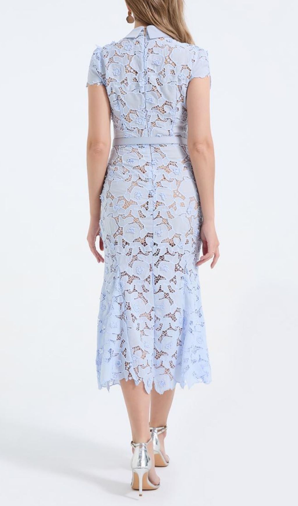 Kennita Blue Floral Lace Midi Dress | Timeless Elegance for Special Occasions