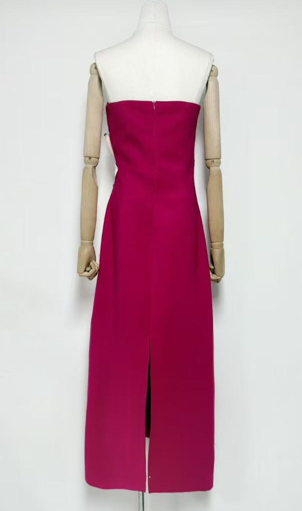 Jeneve Strapless 3D Floral Midi Dress | Elegant Magenta Statement Gown