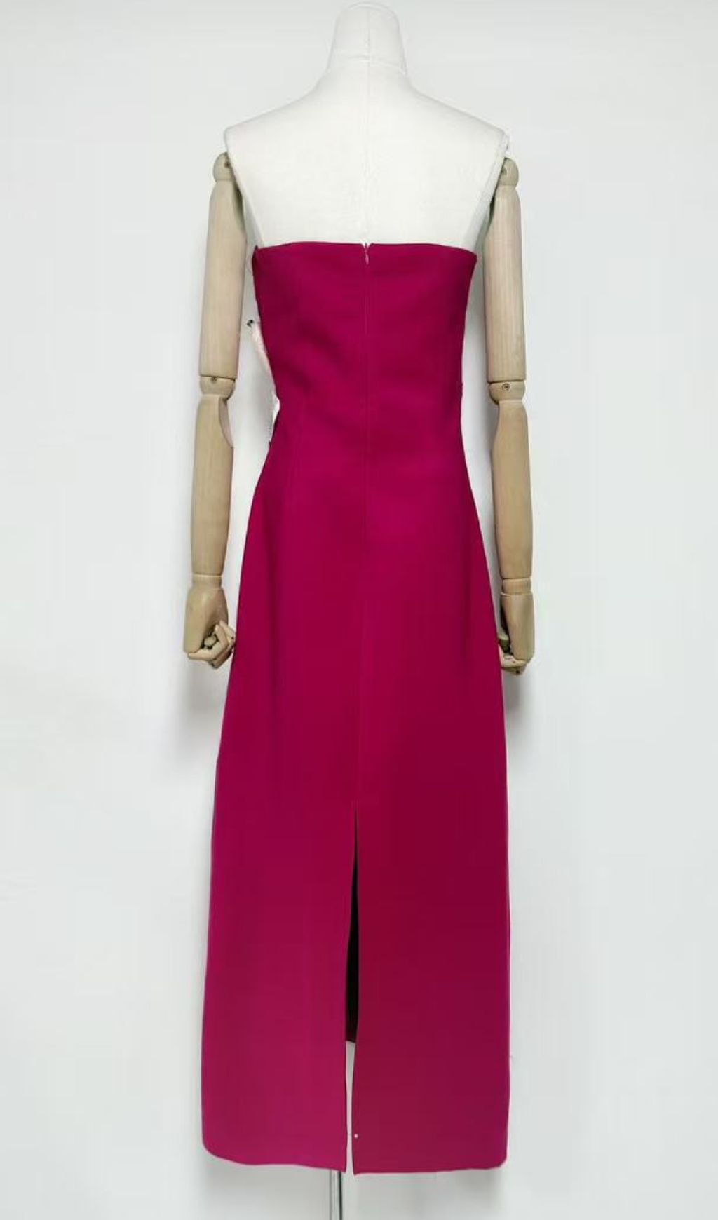 Jeneve Strapless 3D Floral Midi Dress | Elegant Magenta Statement Gown