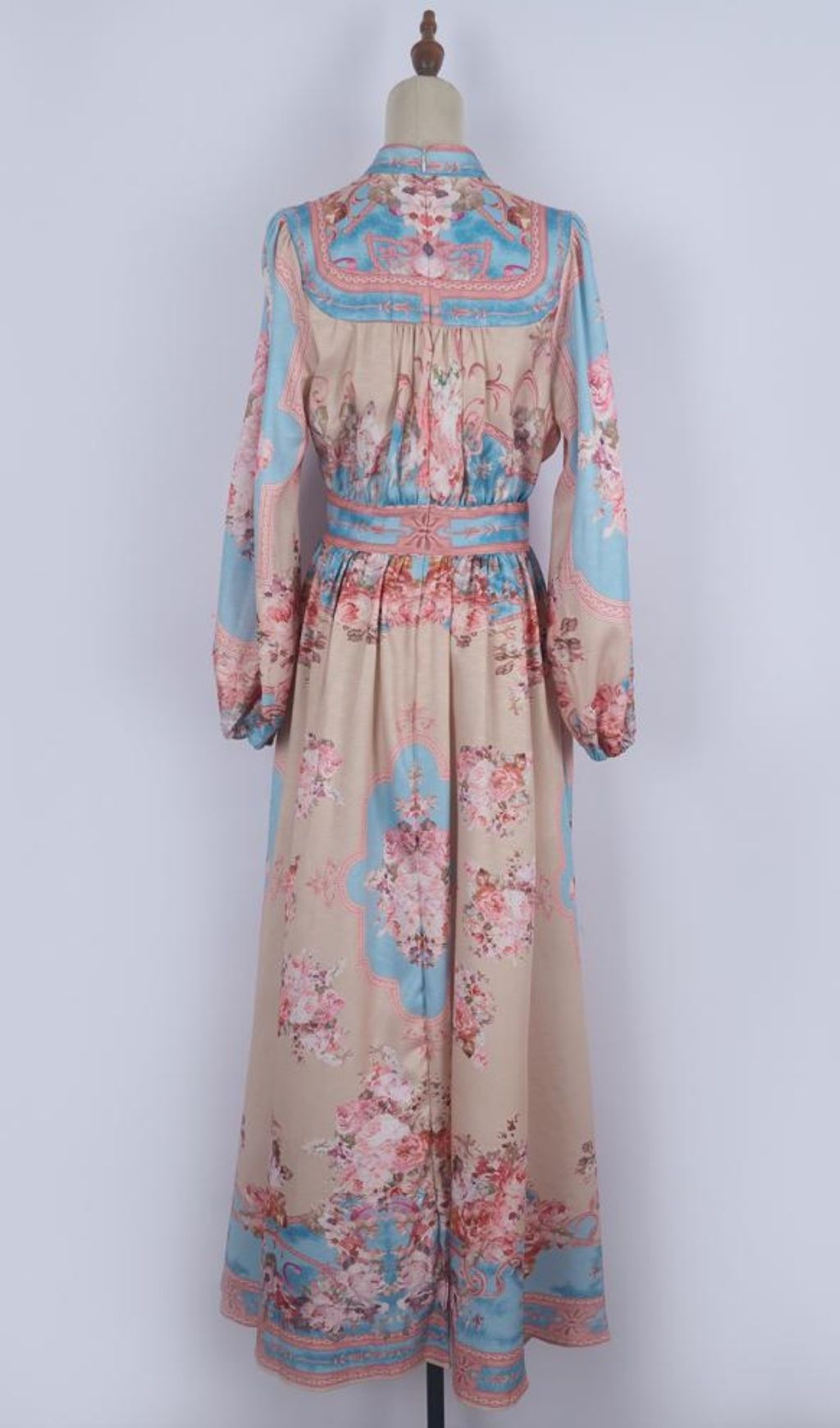 Kamillia Romantic Blue & Pink Floral Long Sleeve Maxi Dress | Garden Elegance