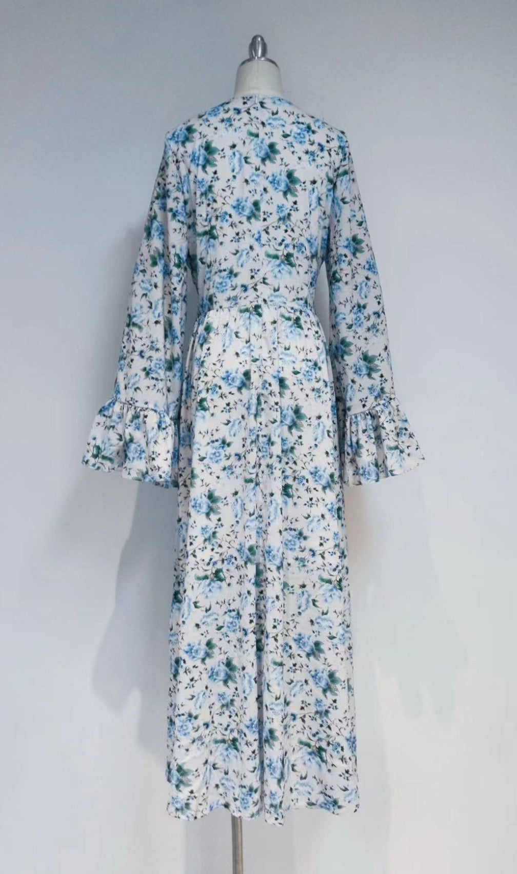 Aracely Blue V-Neck Floral Maxi Dress