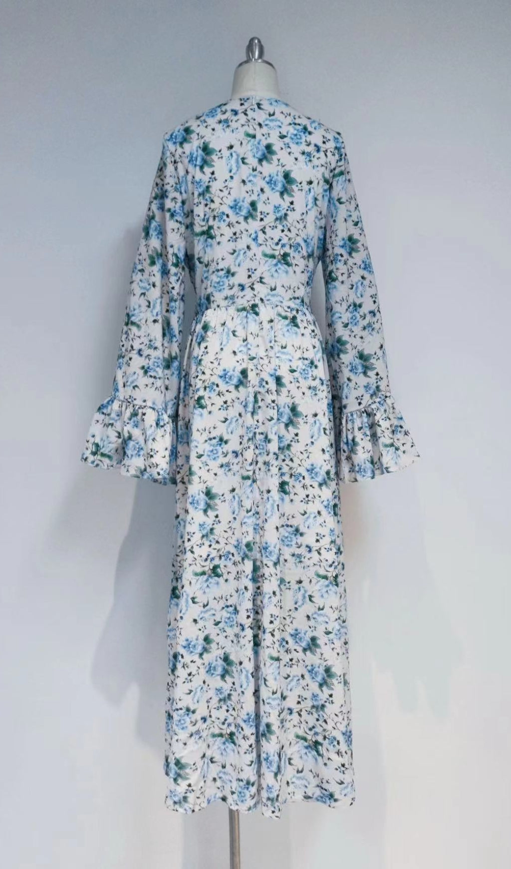 Aracely Blue V-Neck Floral Maxi Dress