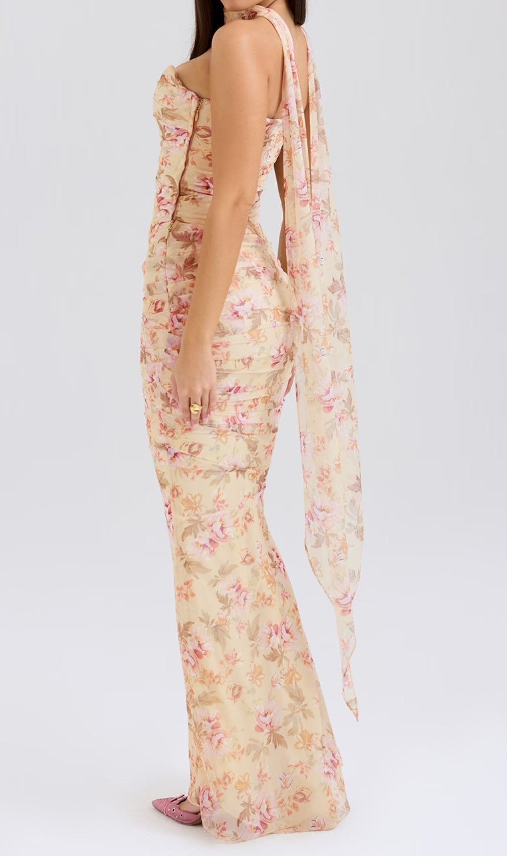 Barbie Floral Corset Top Fluted Hem Maxi Dress