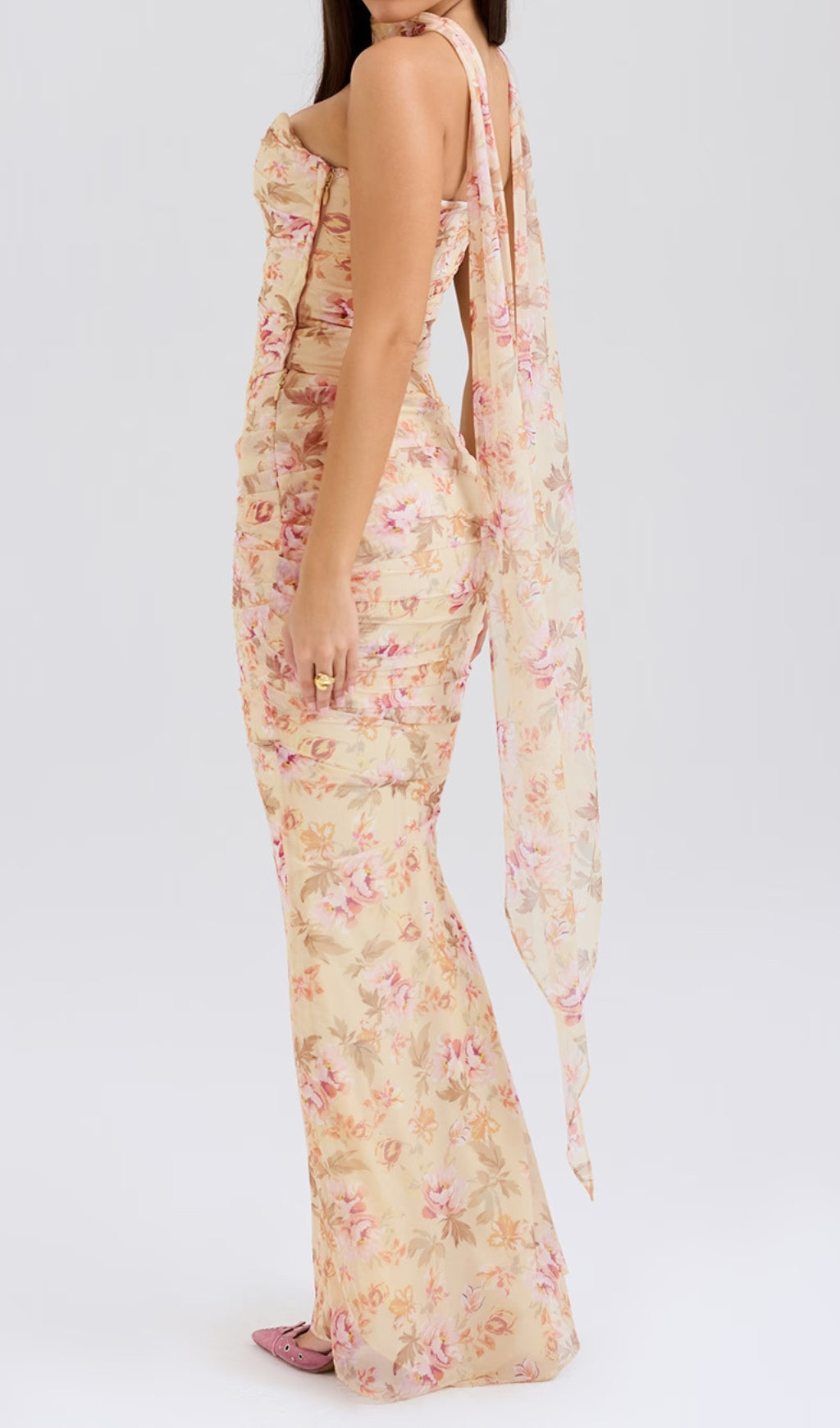 Barbie Floral Corset Top Fluted Hem Maxi Dress