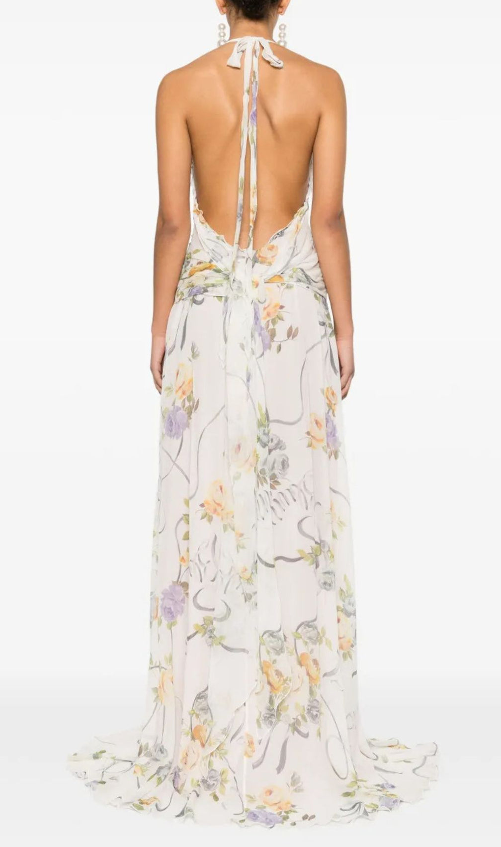 Florine Floral Halter Ruffle Maxi Dress