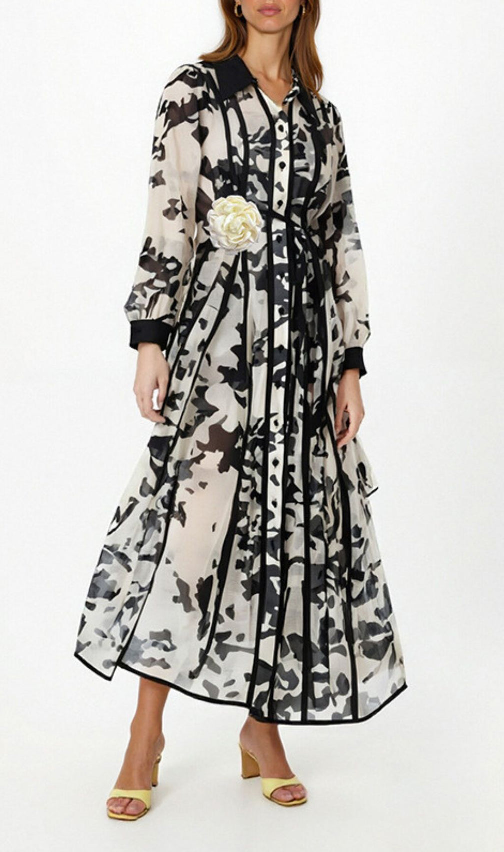 Ffion Printed Long Sleeve Midi Dress