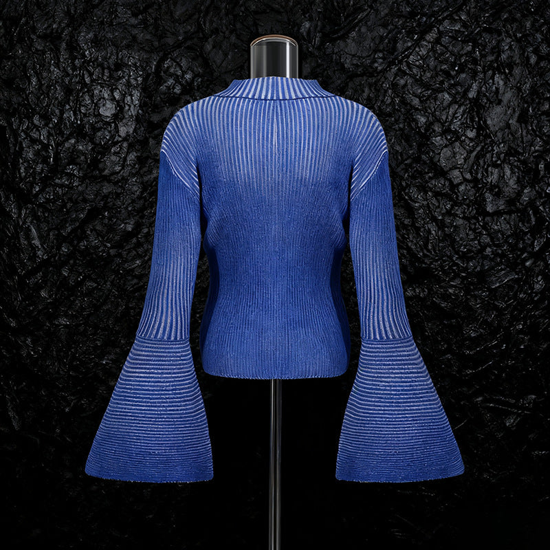 Janli Ribbed Striped Bell Sleeve Sweater - Chic Knit Top