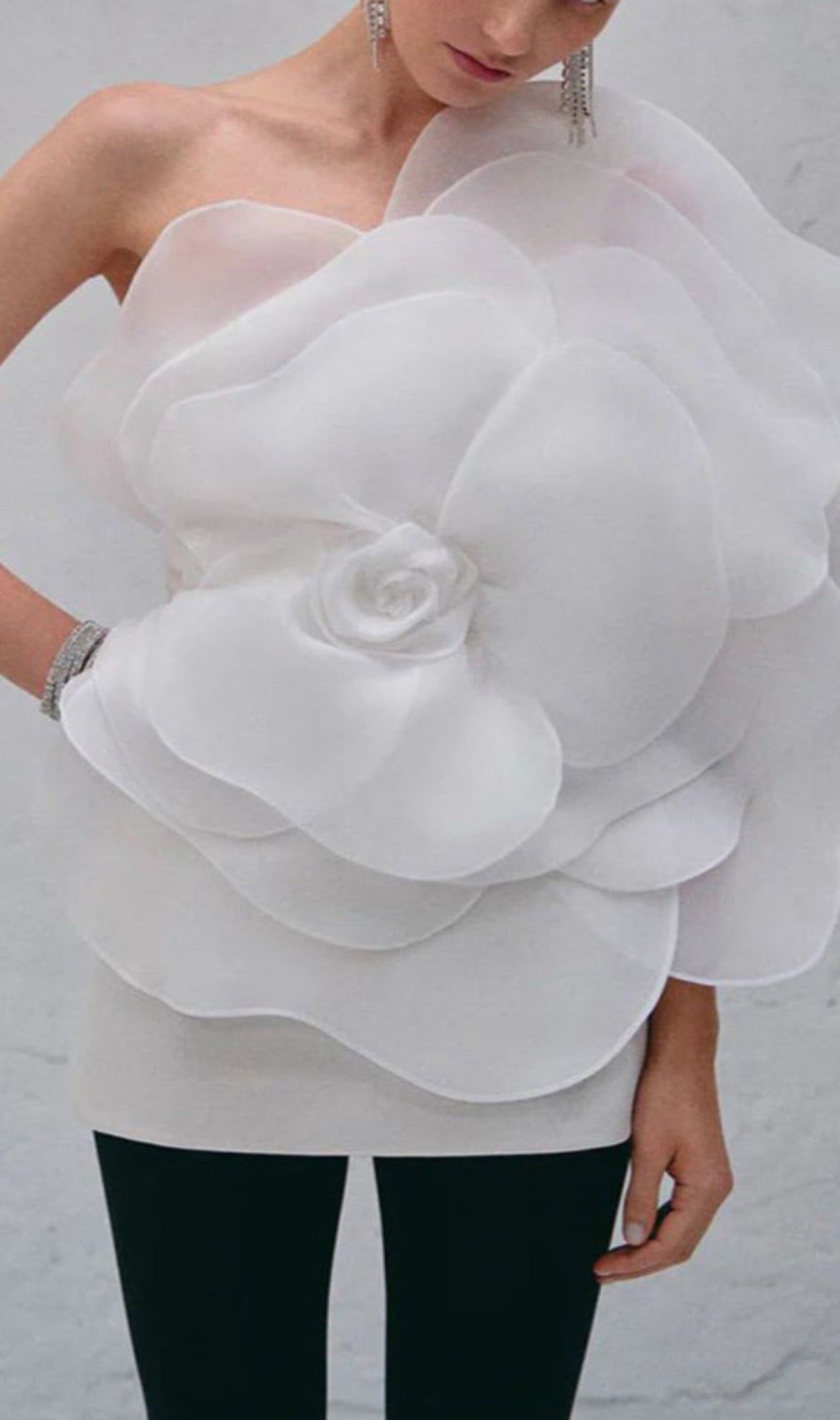 One Shoulder Flower Mini Dress In White