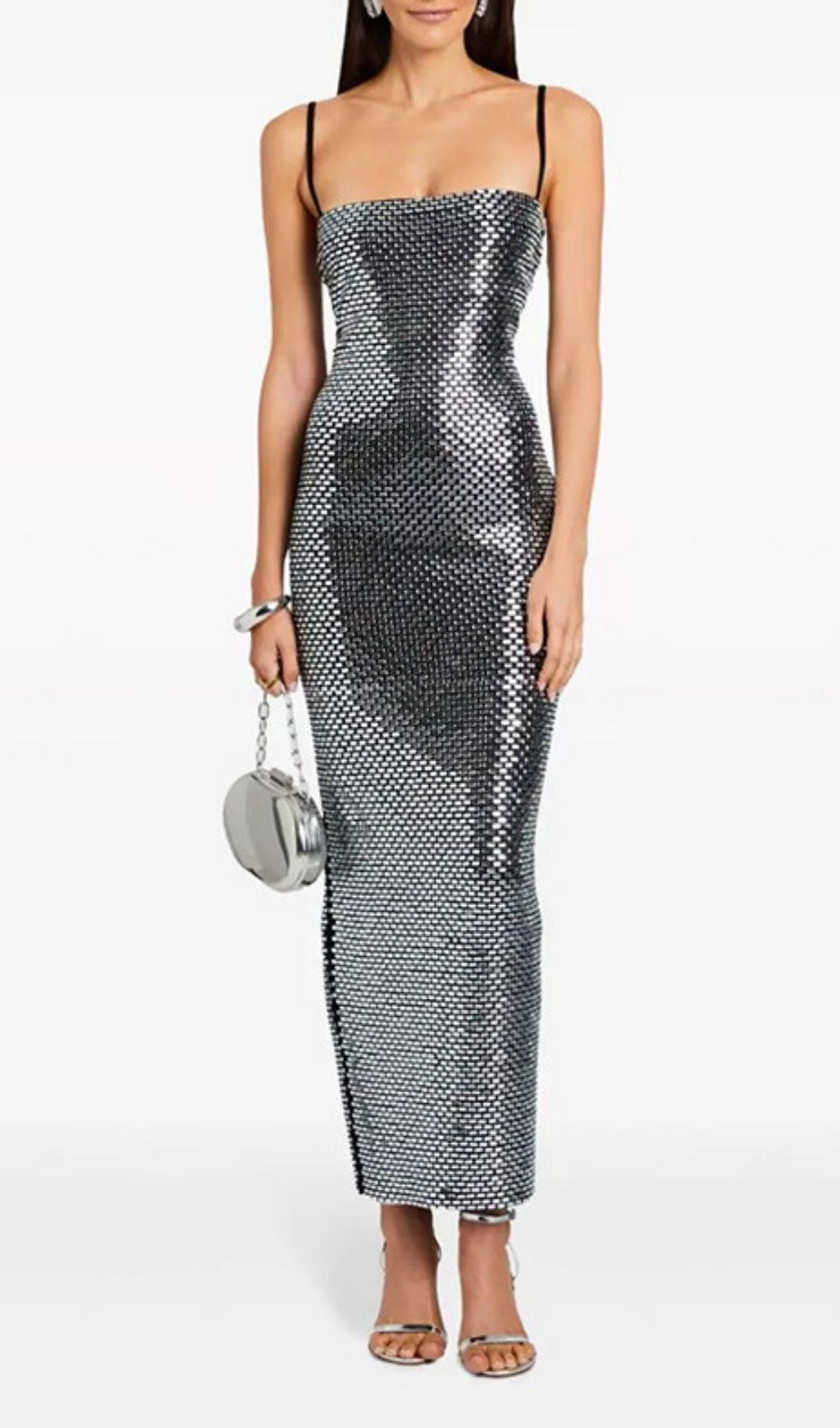 Kiyo Silver Strappy Sequin Bodycon Maxi Dress