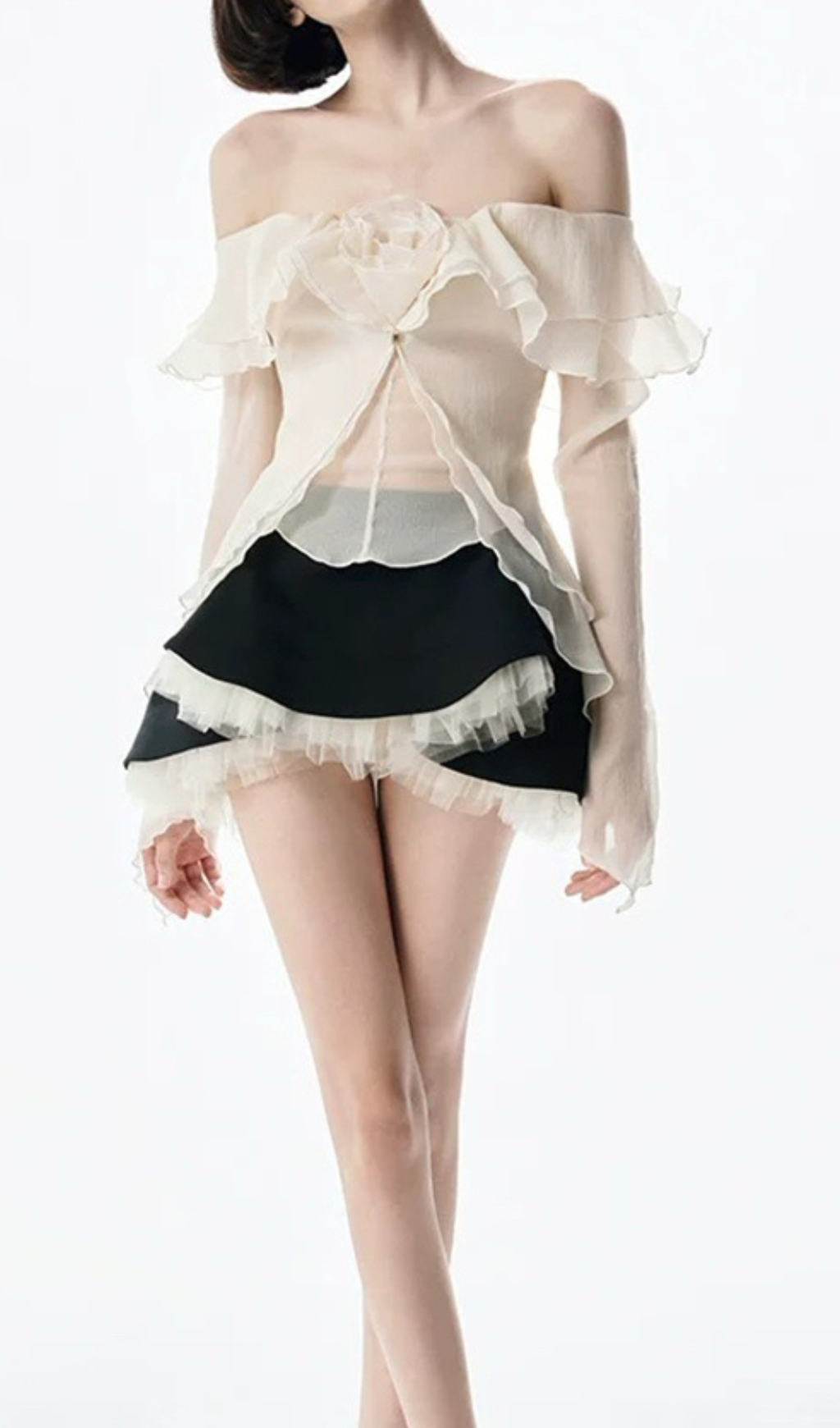 Gera Off-Shoulder Mesh Top & Mini Skirt Set