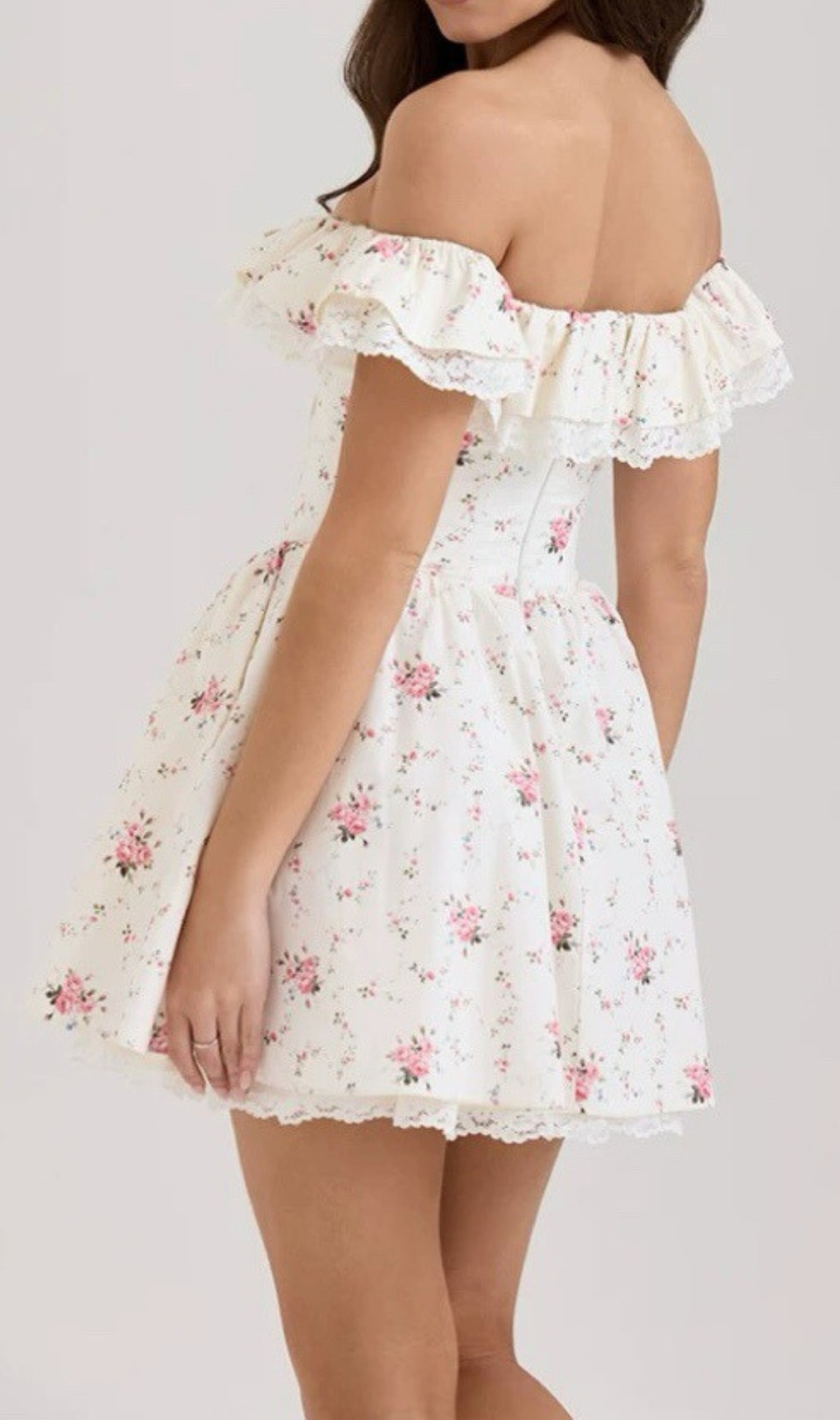 Evana Off-Shoulder Floral Lace Mini Dress