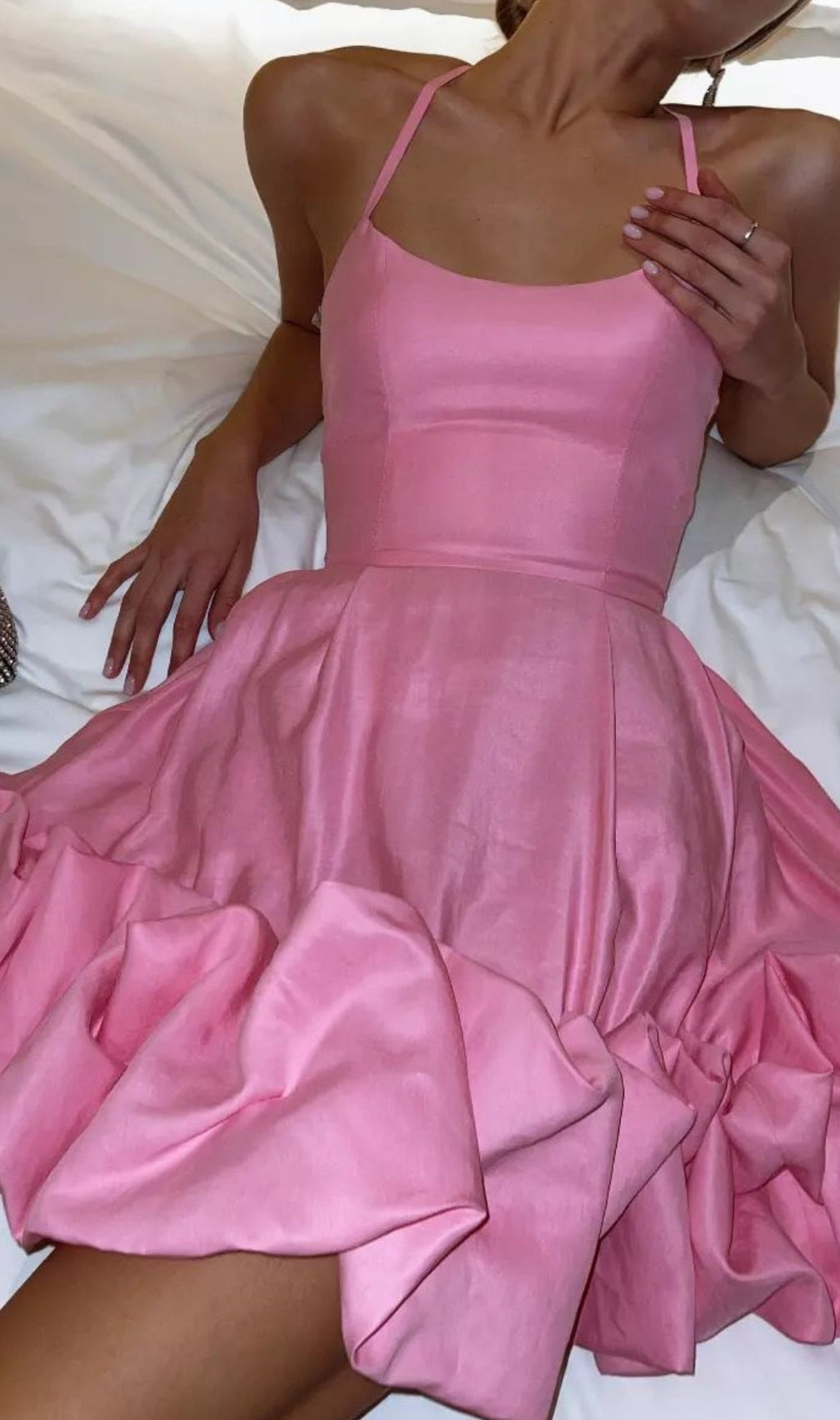 Strapless Halter Satin Mini Dress In Pink