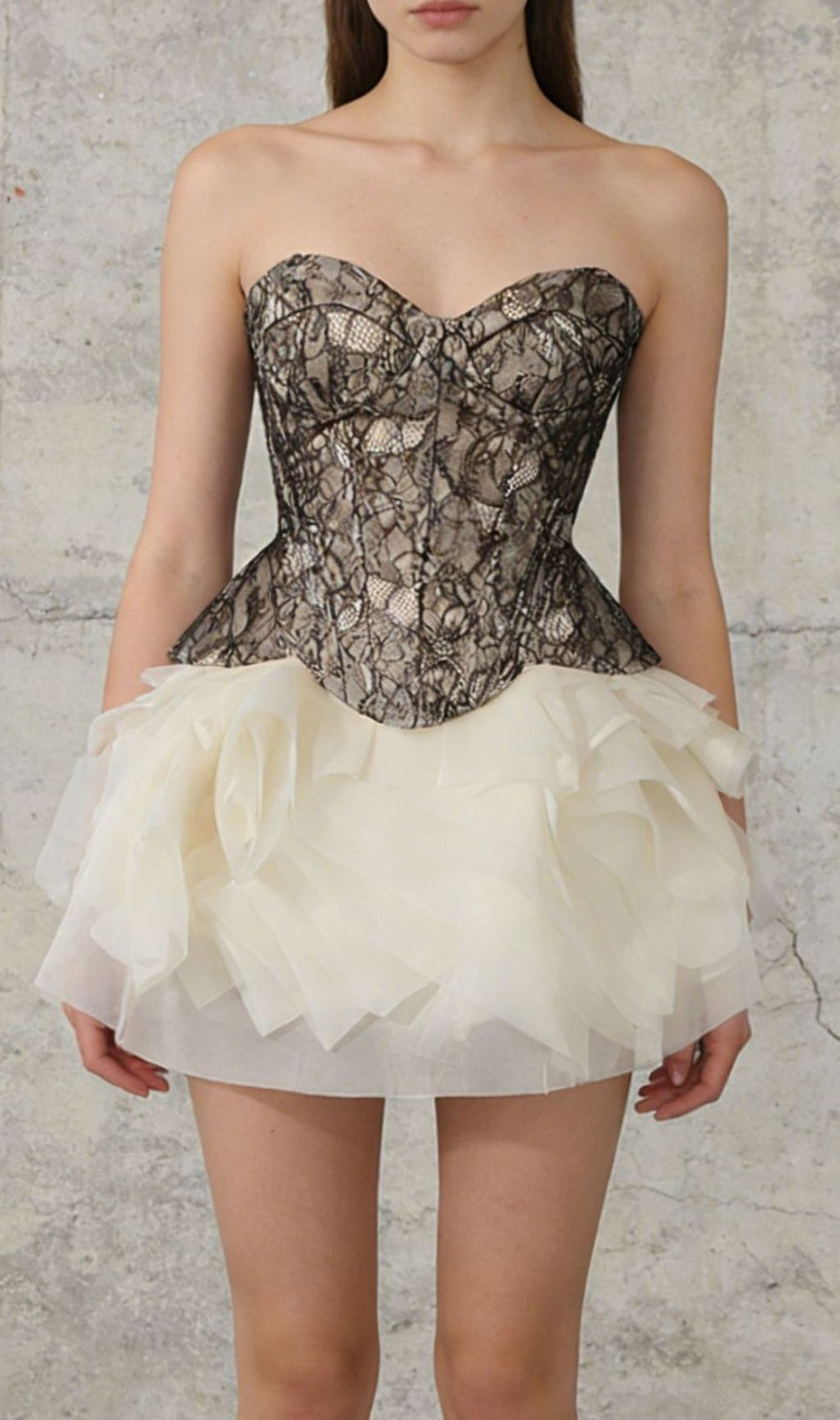 Kaya Lace Bustier Top & Ruffle Mini Skirt Set - Elegant Two-Piece Ensemble
