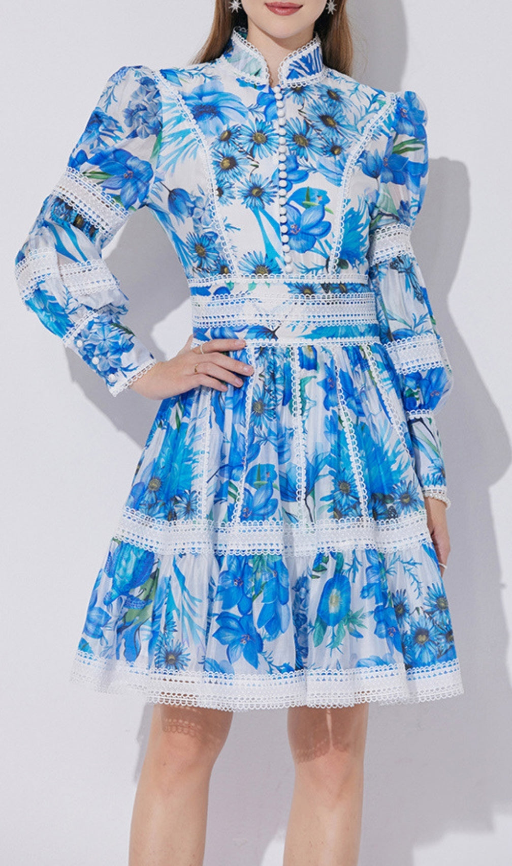 Erlene Blue Long Sleeve Mini Dress