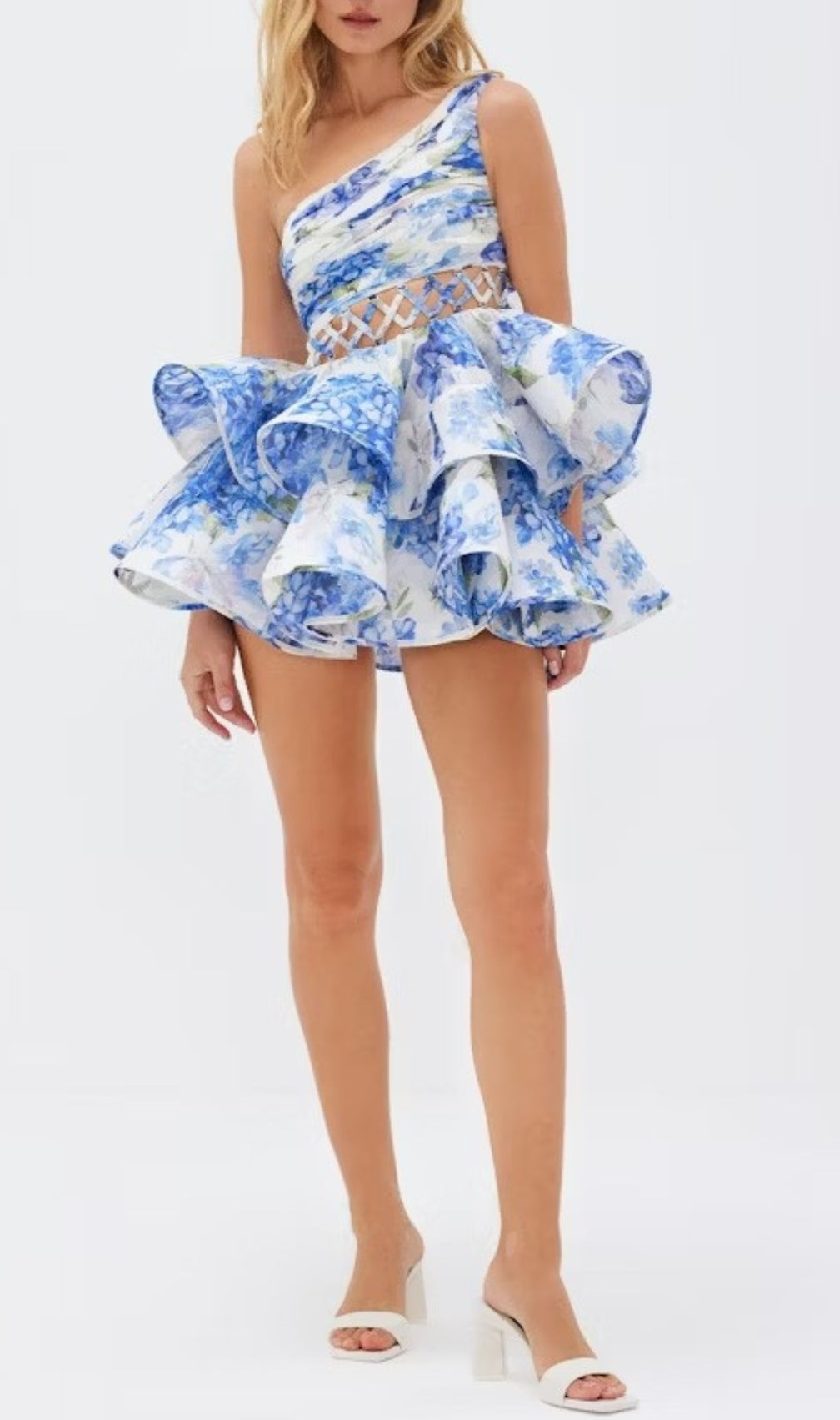 Carlotta Floral Printed One Shoulder Mini Dress