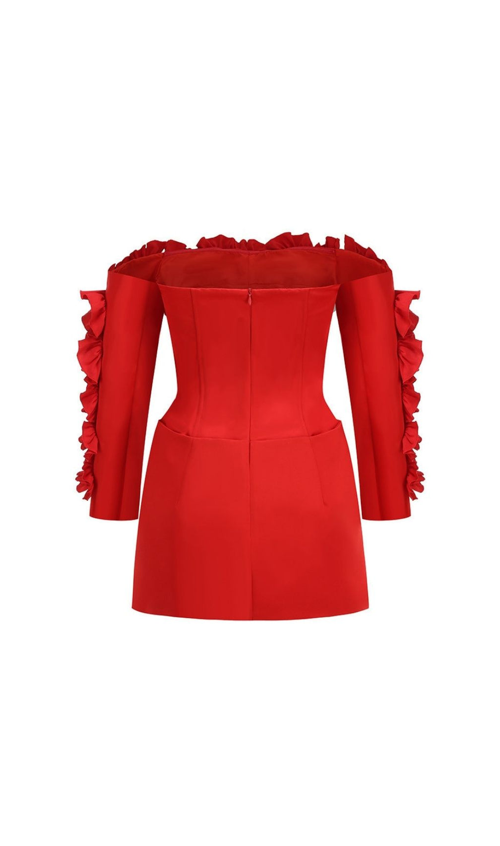 Kenna Red Ruffle Off-Shoulder Mini Dress with Floral Corset Bodice