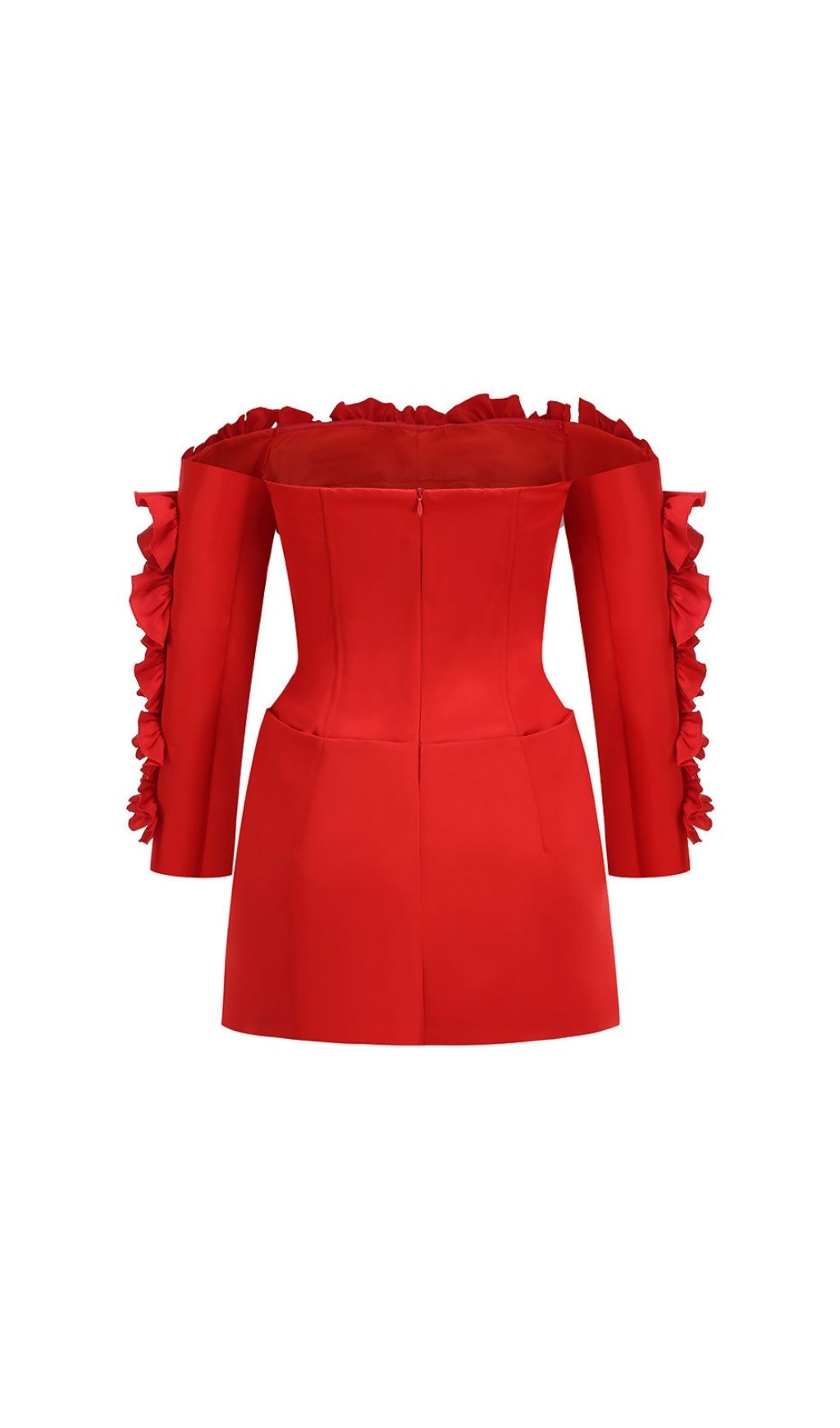 Kenna Red Ruffle Off-Shoulder Mini Dress with Floral Corset Bodice