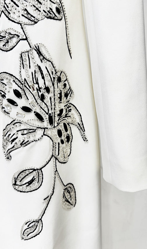 Jessica White Floral Embellished Evening Gown - Elegant Black & White Formal Dress