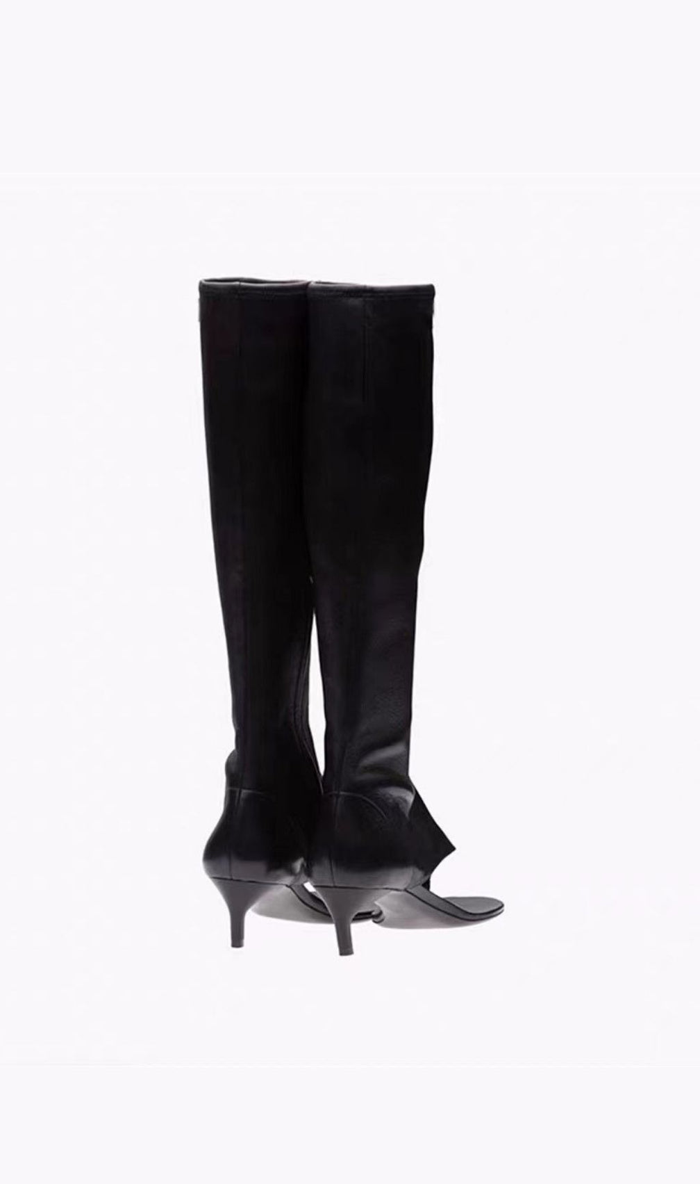 Andrej Thong-Toe Leather Knee-High Boots with Kitten Heel