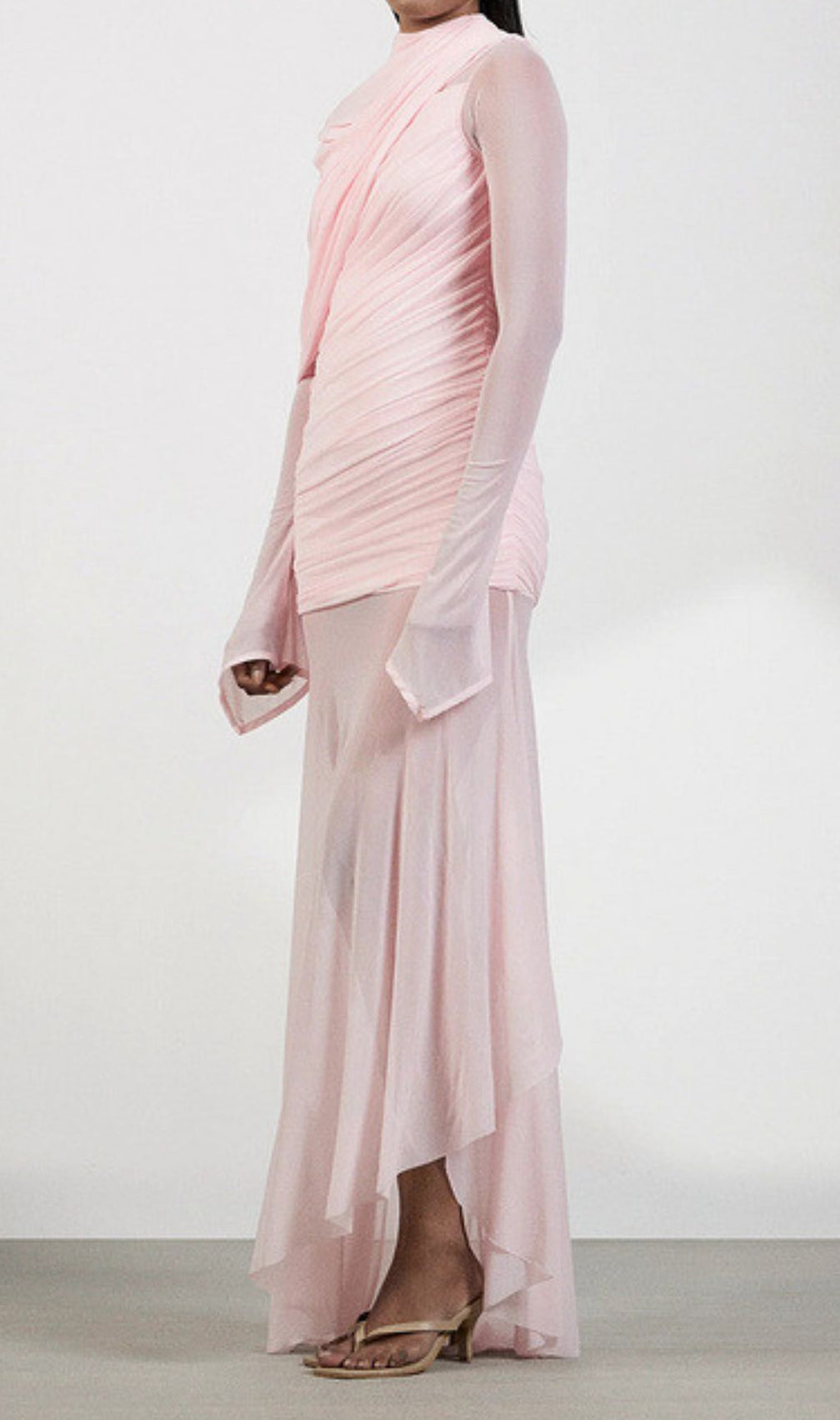 Guthrie Pink Long Sleeve Mesh Maxi Dress