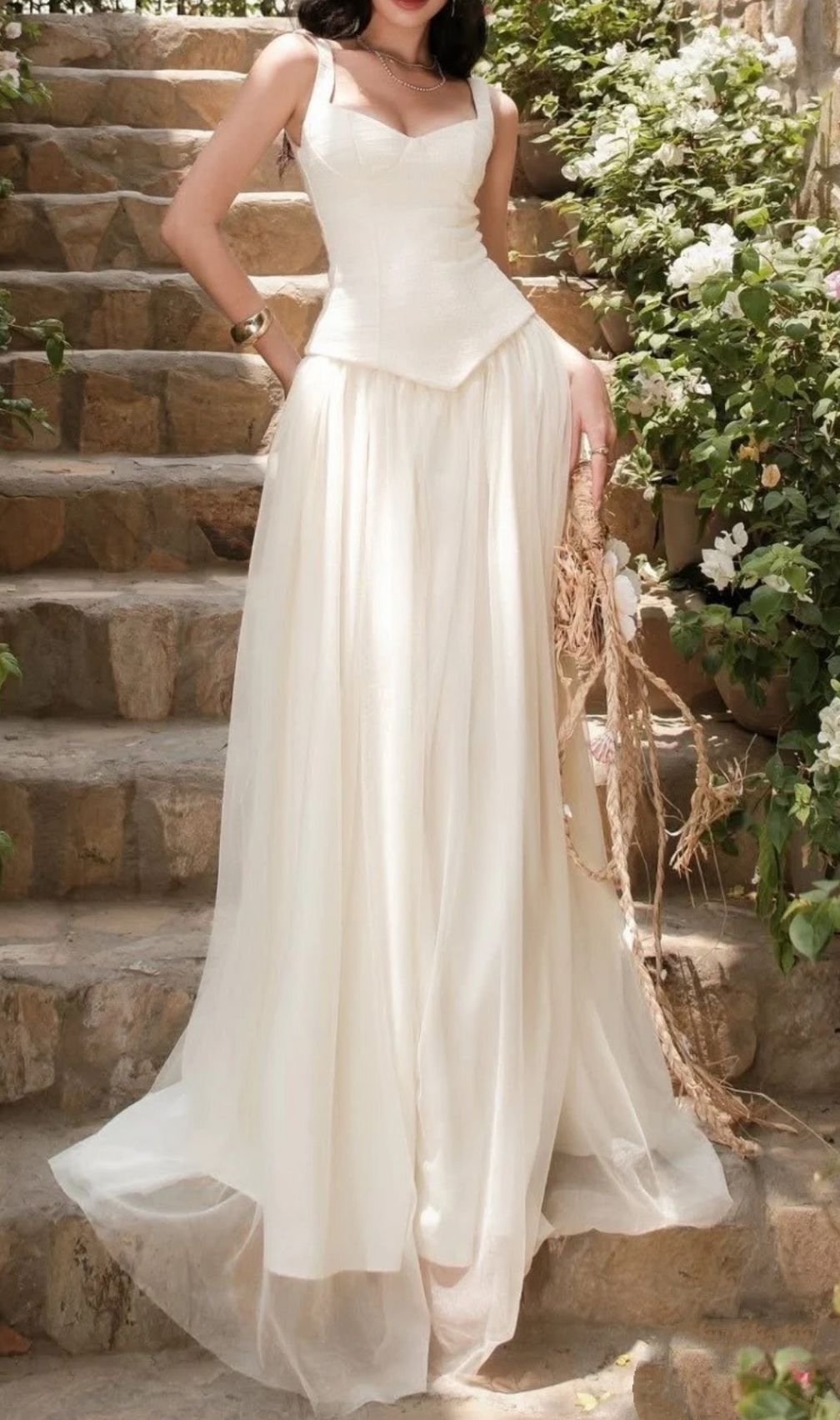 Gallia White Strappy Mesh Maxi Dress