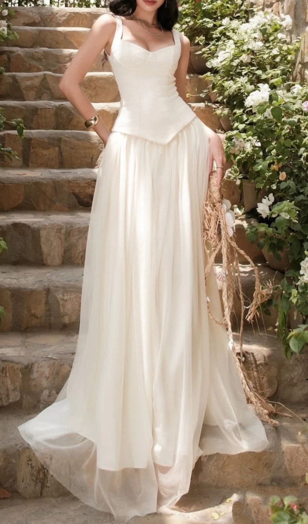 Gallia White Strappy Mesh Maxi Dress