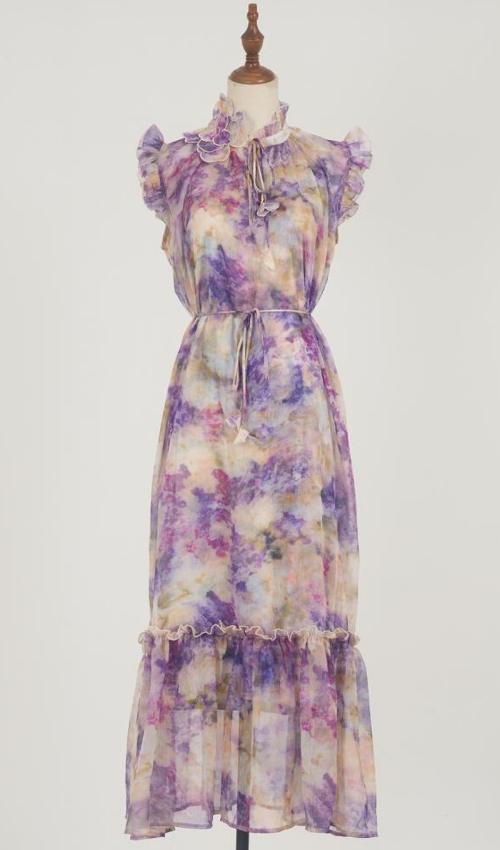 Kamila Artistic Purple Print Flowy Midi Dress