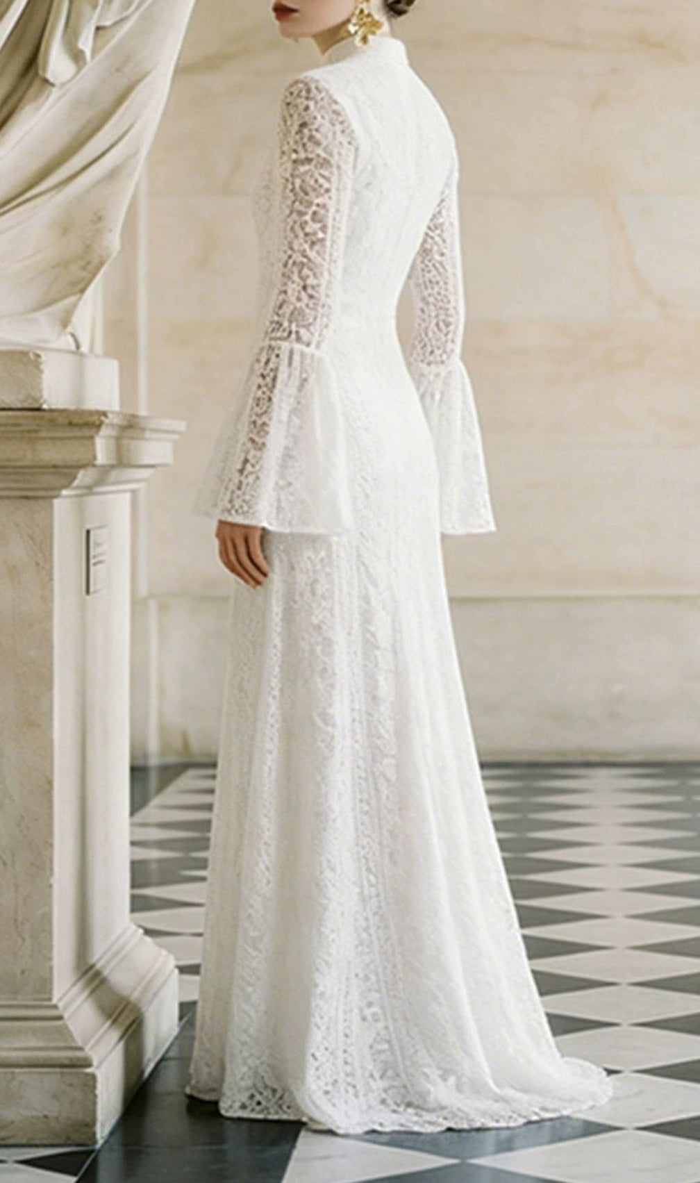 Kiyoko White Flared Long Sleeve Lace Maxi Dress