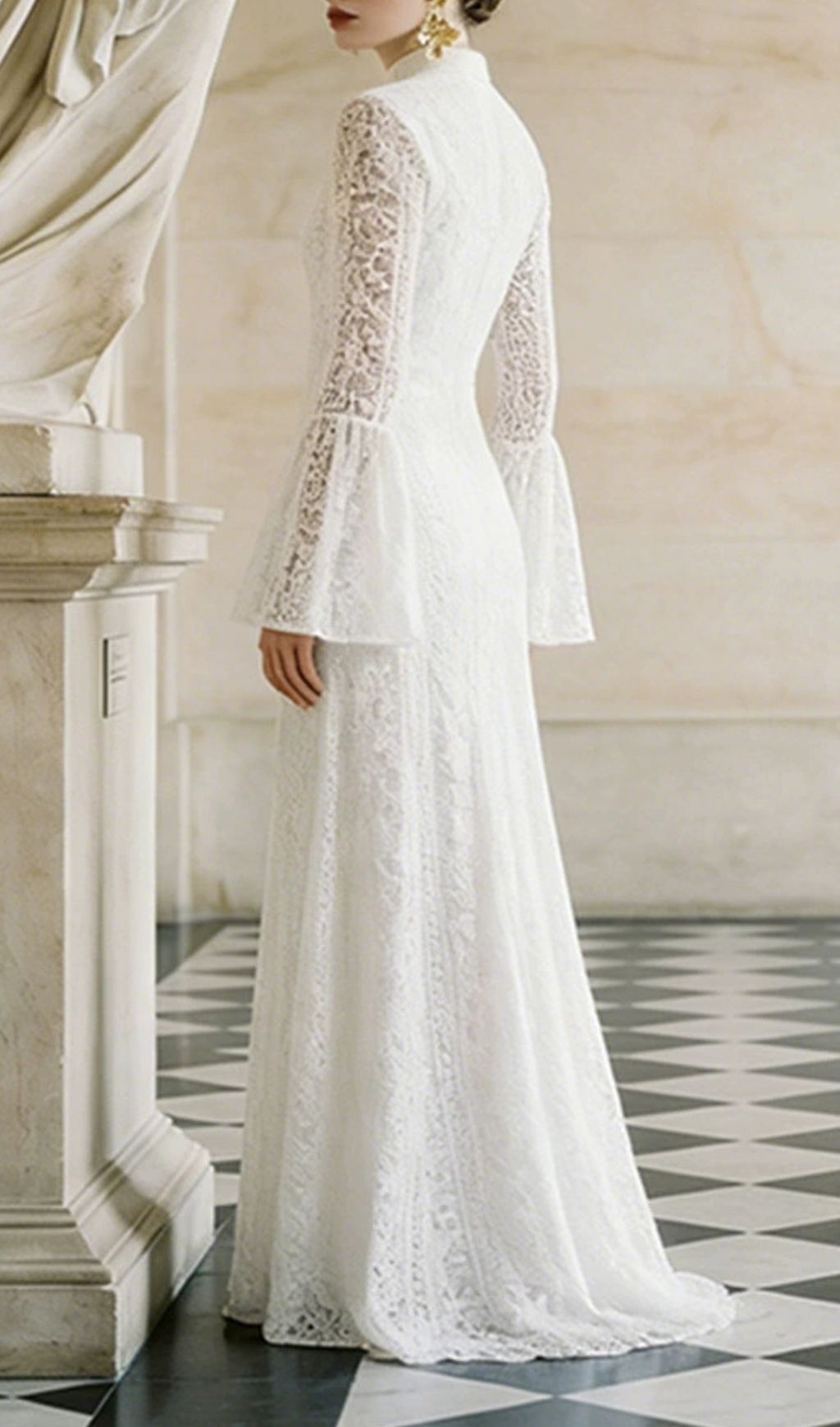 Kiyoko White Flared Long Sleeve Lace Maxi Dress