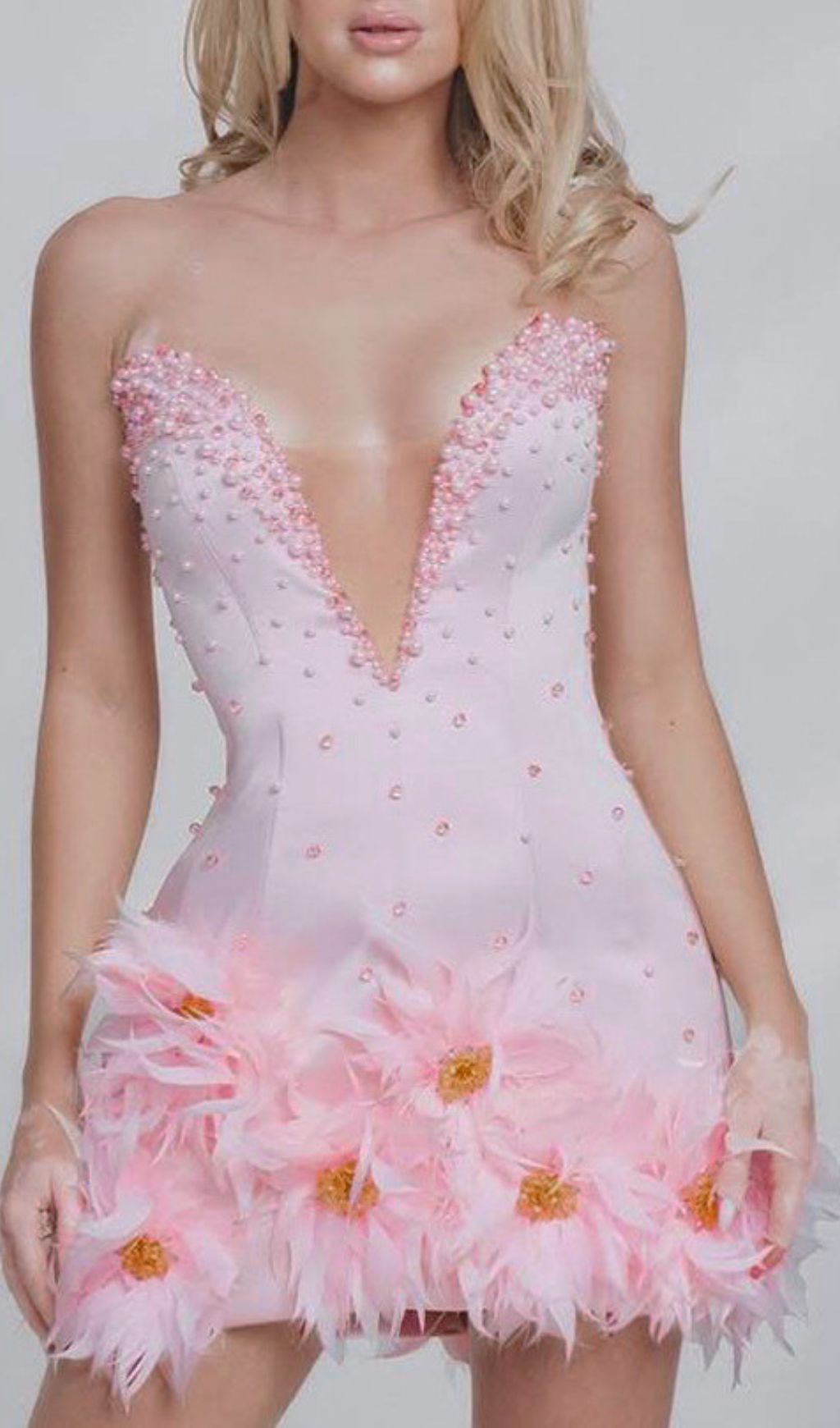 Hita Pink Strapless Beaded Floral Bandage Mini Dress - Party Glam