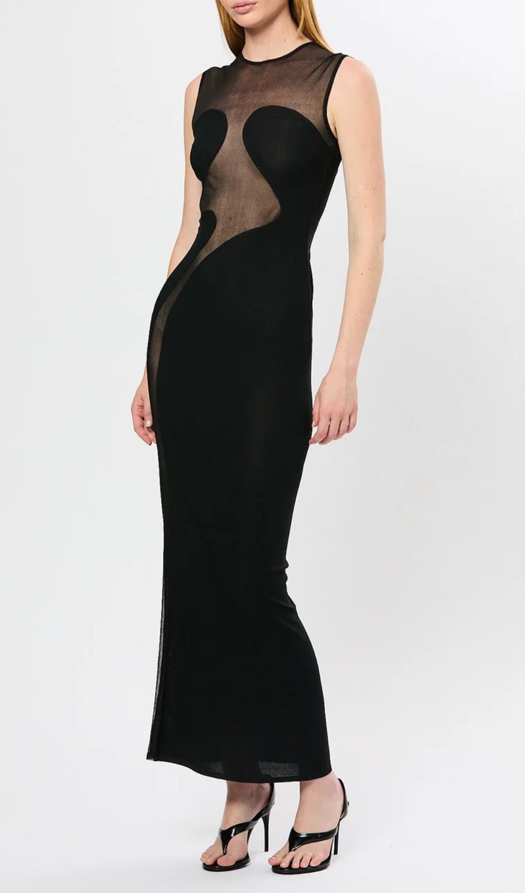 Fadia Black Mesh Bandage Maxi Dress