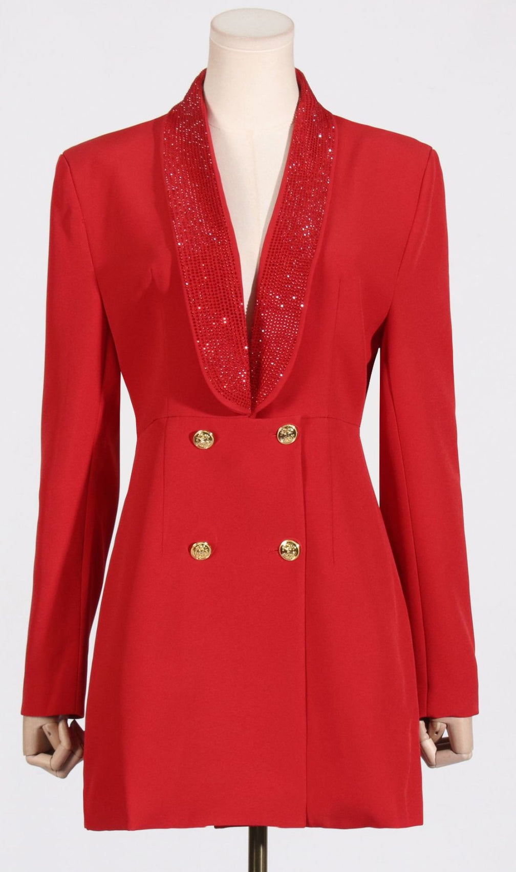 Dana Red Deep-V Diamante Backless Blazer