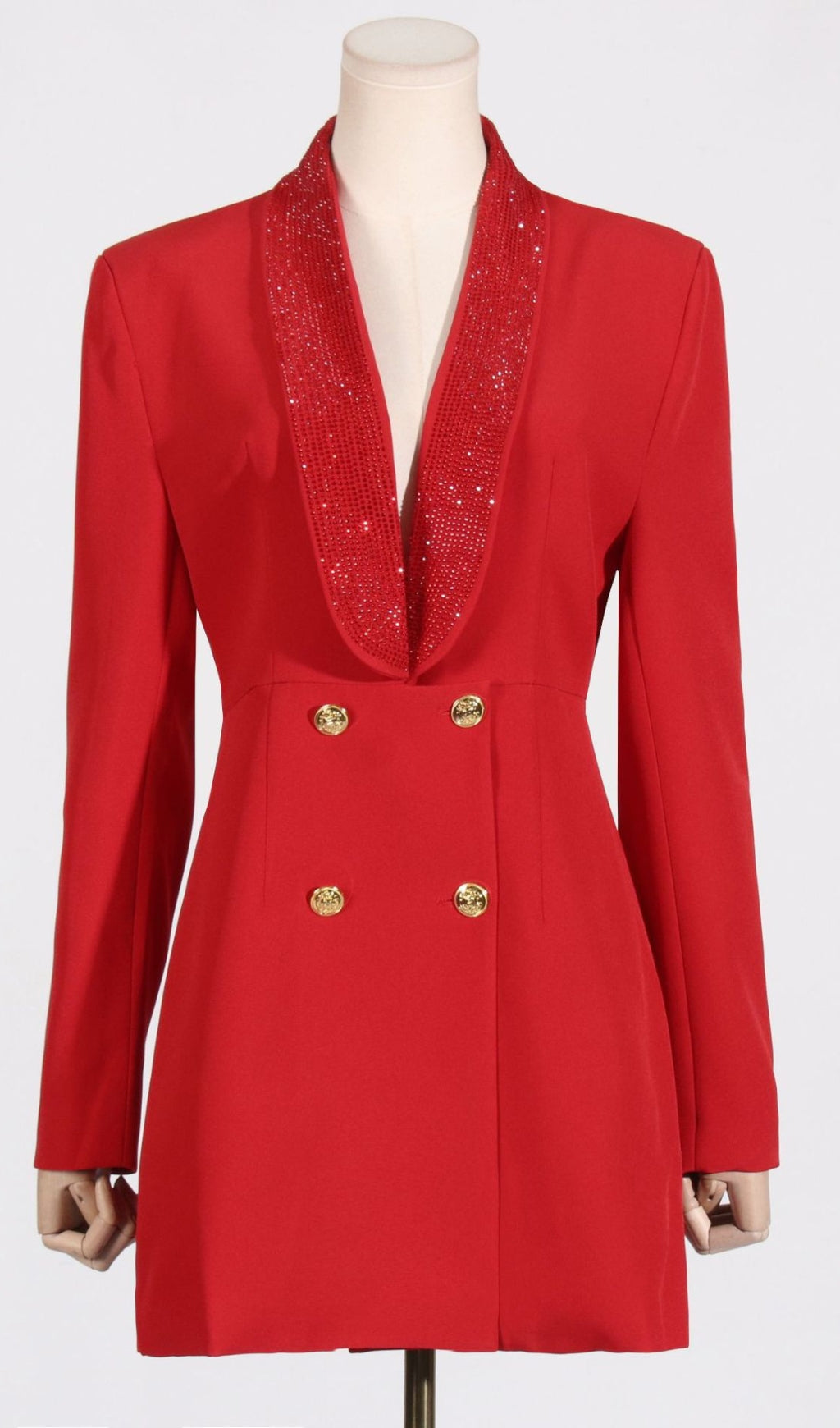 Dana Red Deep-V Diamante Backless Blazer