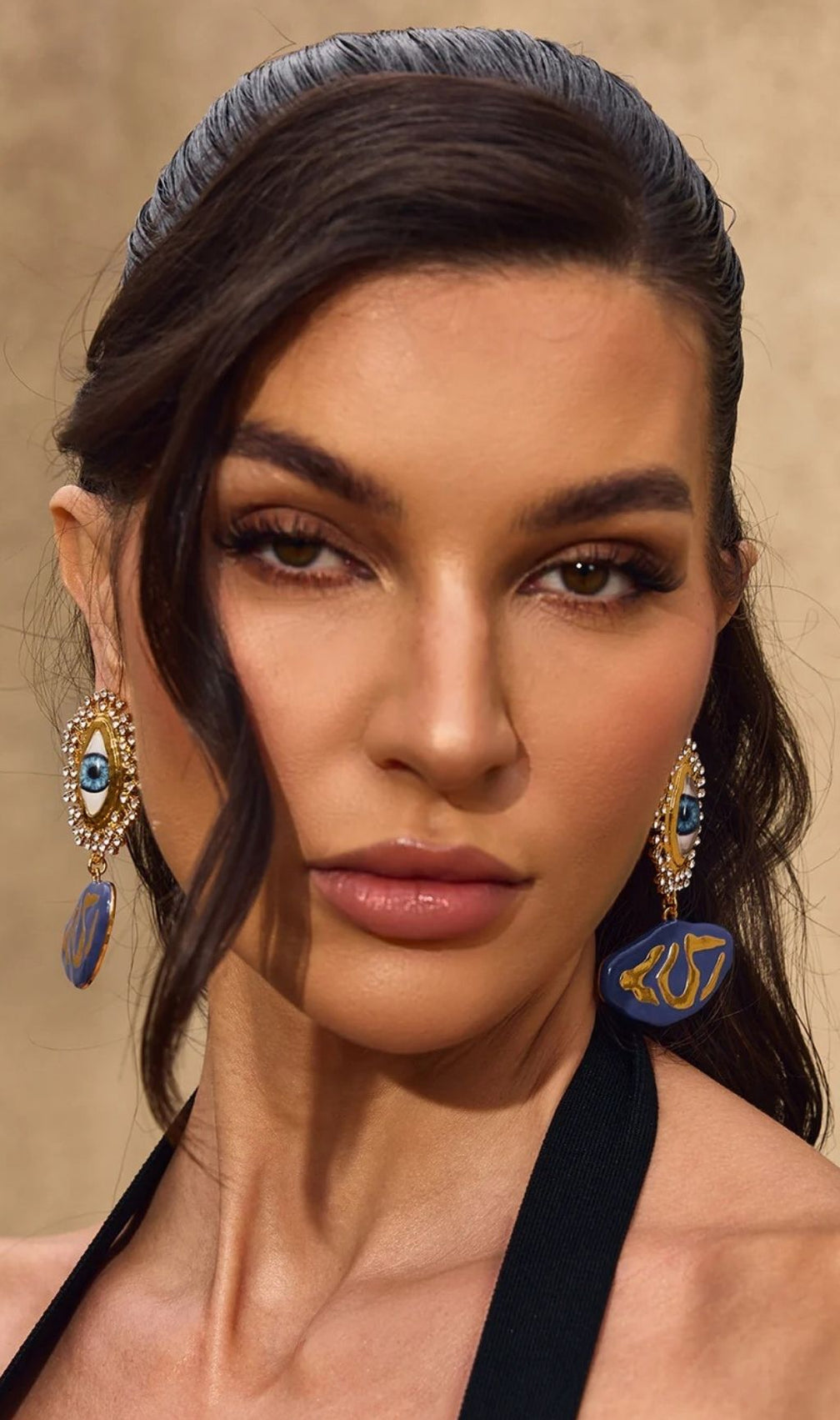 Chimene Mystic Eye Dangle Earrings | Glamorous Blue & Gold Statement Jewelry