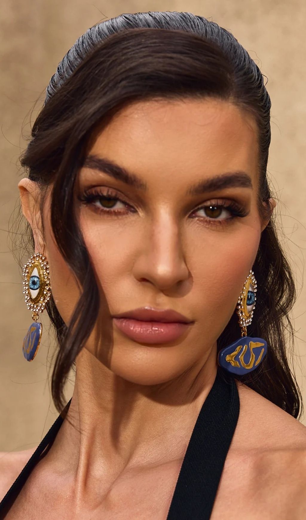 Chimene Mystic Eye Dangle Earrings | Glamorous Blue & Gold Statement Jewelry