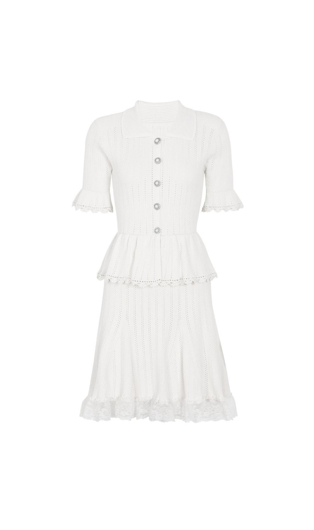 Khosrow Chic White Lace Knit Peplum Mini Dress | Elegant & Feminine
